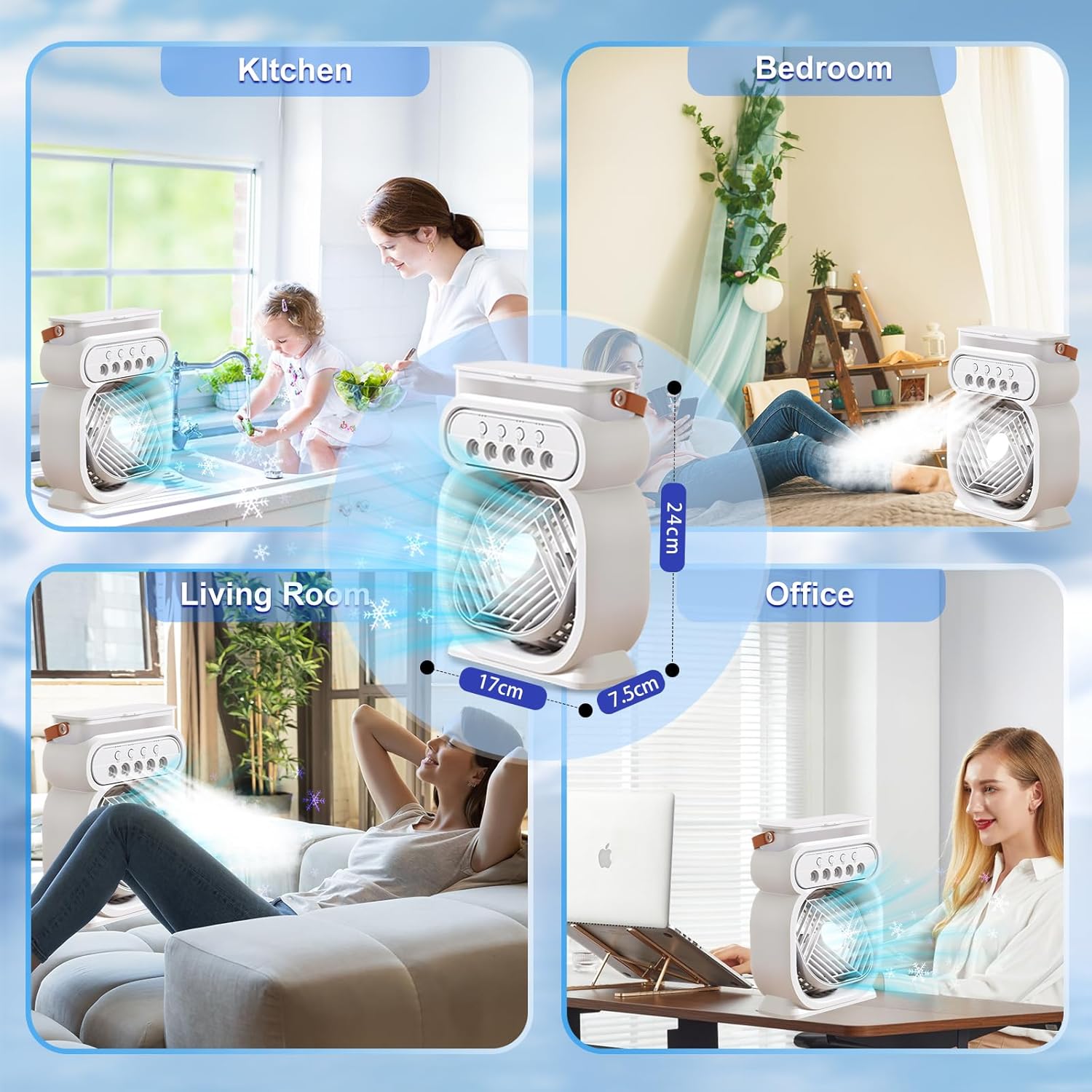 3 Vitesses Climatiseur Mobile, Mini Climatiseur Silencieux, Refroidisseur D'air, Humidificateur, Ventilateur Brumisateur Eau, avec , Lumière de Nuit - 6