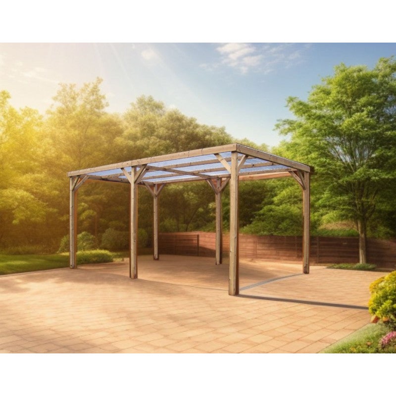 Pergola de jardin en bois traité thermiquement 302 x 500 cm – abri voiture avec toit en PVC transparent – ​​poteaux 70 x 80 mm – TH3051S2 Foresta - 4