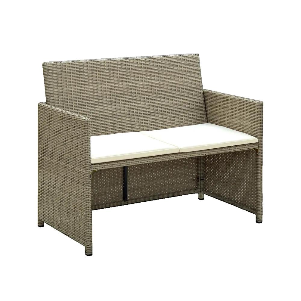 Sofa ogrodowy vidaXL Plecionka z żywicy Beżowy 2-osobowy z poduszkami