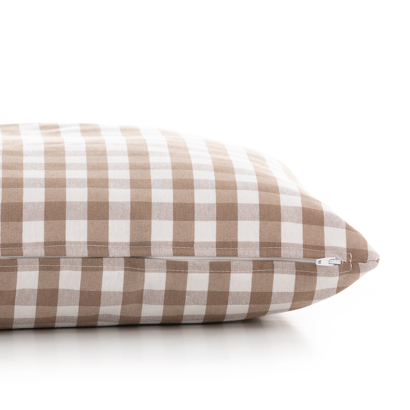 Set 2 fodere per cuscini Vichy 45x45 cm - Fodere decorative per cuscini per divano con cerniera, cotone traspirante e morbido, colore Talpa - 3