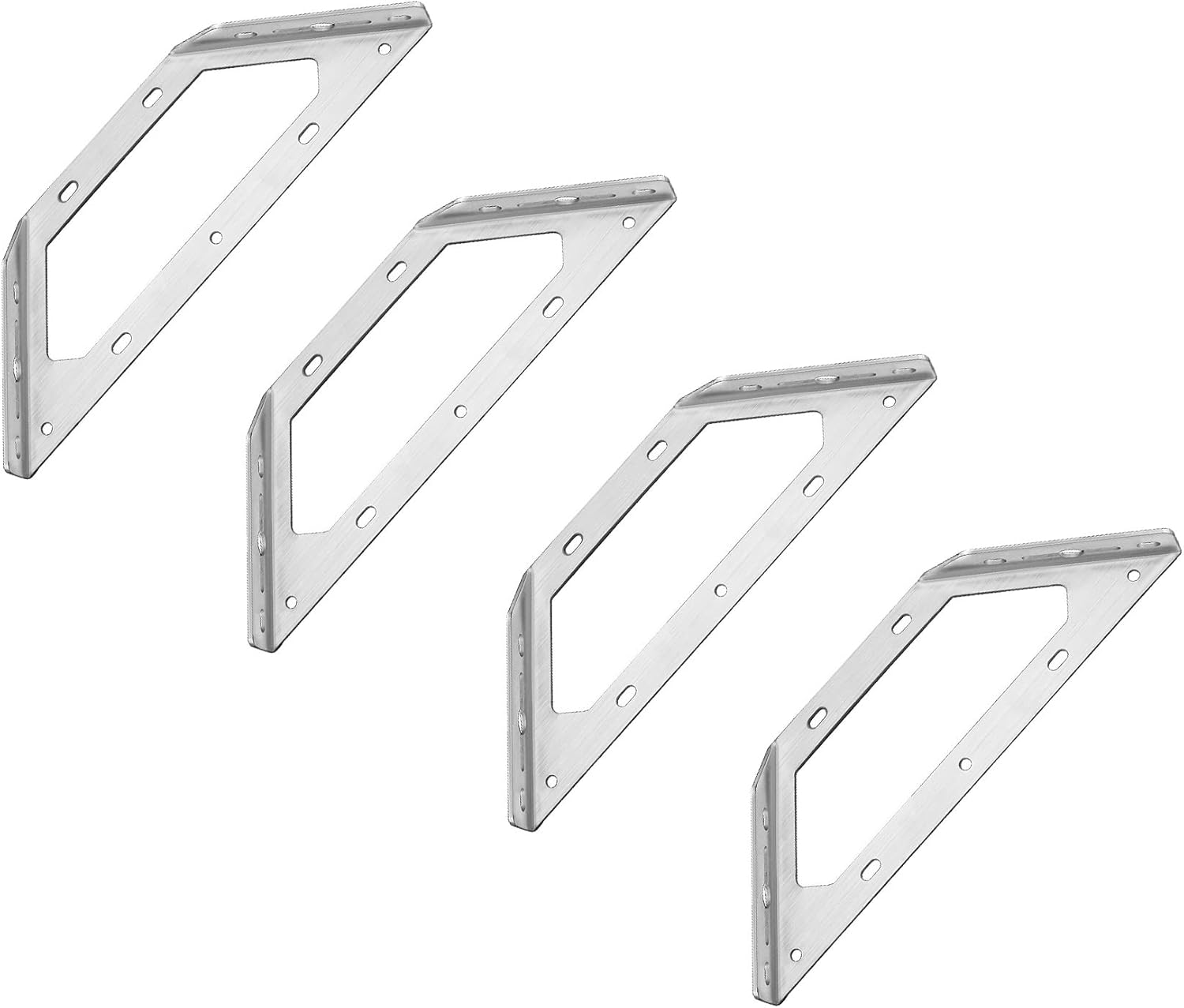 4-częściowy łącznik narożny 175x175 mm ze stali nierdzewnej, trójkątny łącznik podporowy do drewnianych półek, szafek, krzeseł i stołów