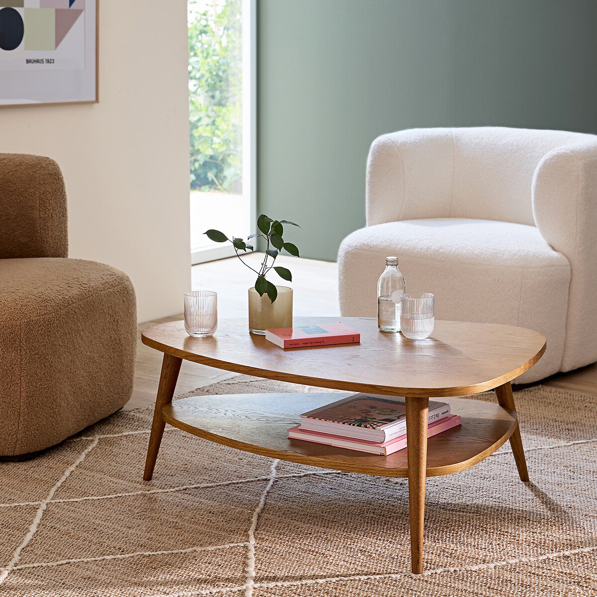 Table basse vintage, à double plateau, longueur 90 cm, QUILDA - Chêne - taille unique - 2