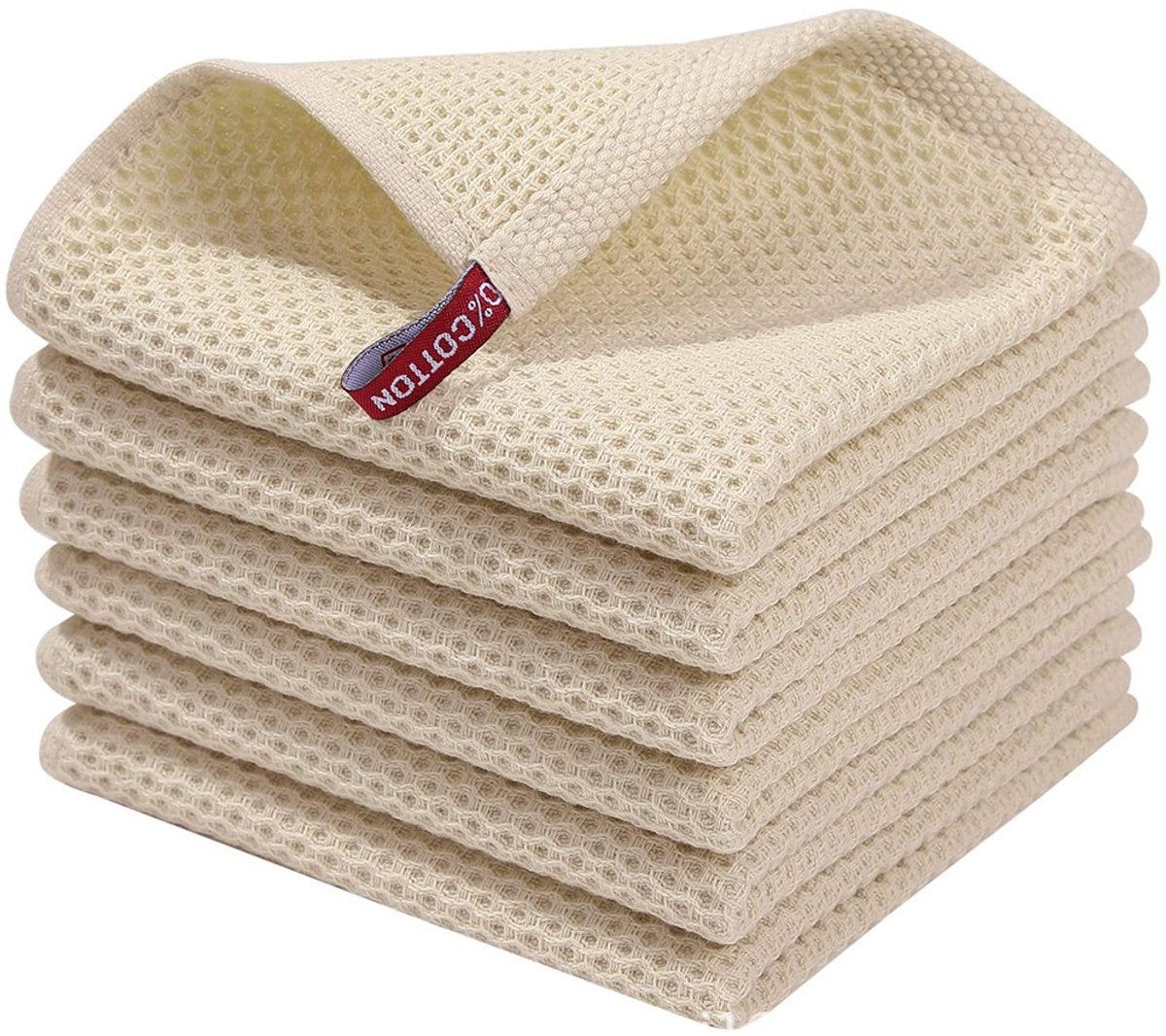 Lavetă de curățat, Lavetă mică de vase din bumbac natural, Lavetă mică de vase moale pentru curățarea bucătăriei, 30 x 30 cm, set de 6 (bej) 6buc