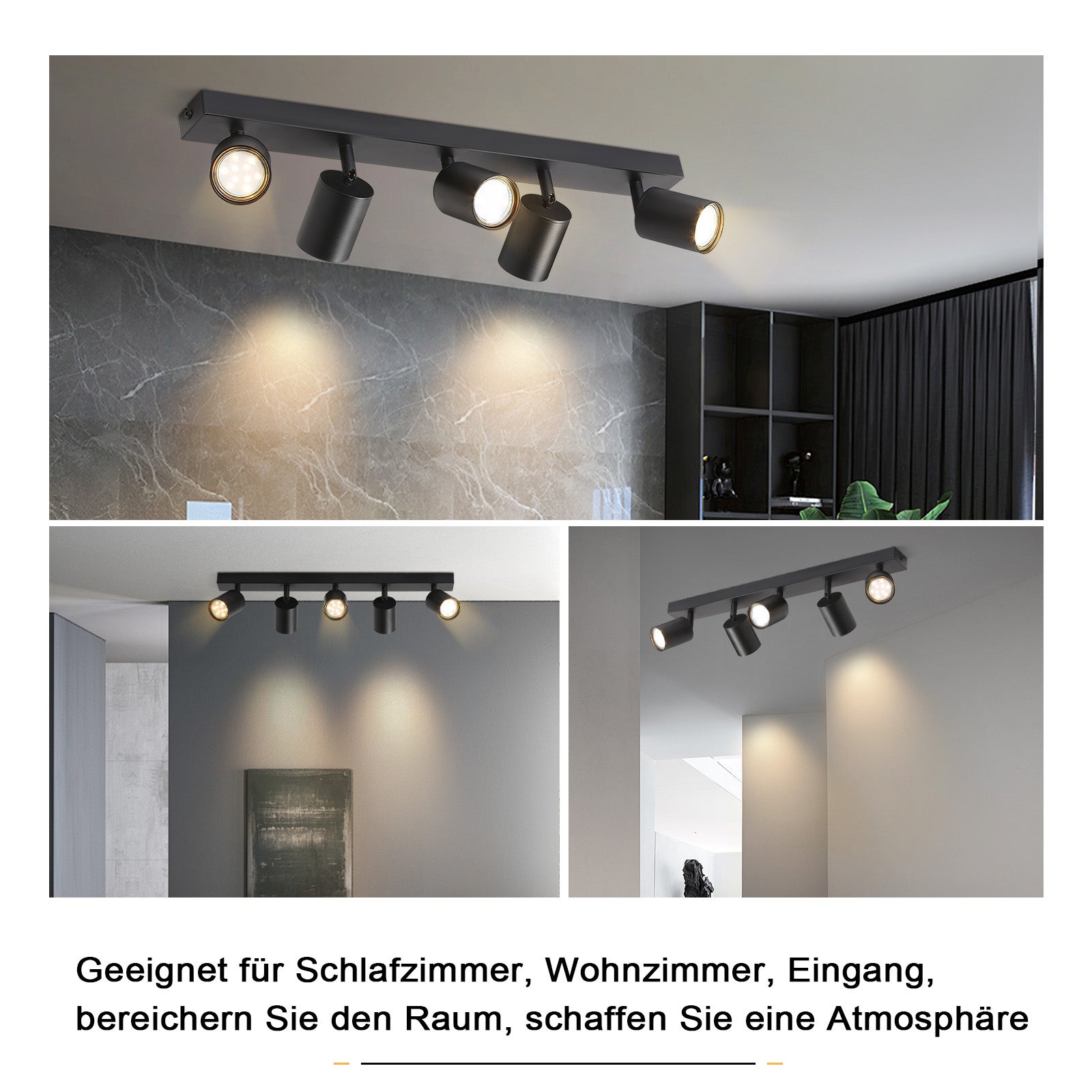 NETTLIFE Czarne Reflektoroway sufitowe LED GU10, regulowane w zakresie 350°, nowoczesne do przedpokoju, salonu, sypialni, bez żarówki - 7