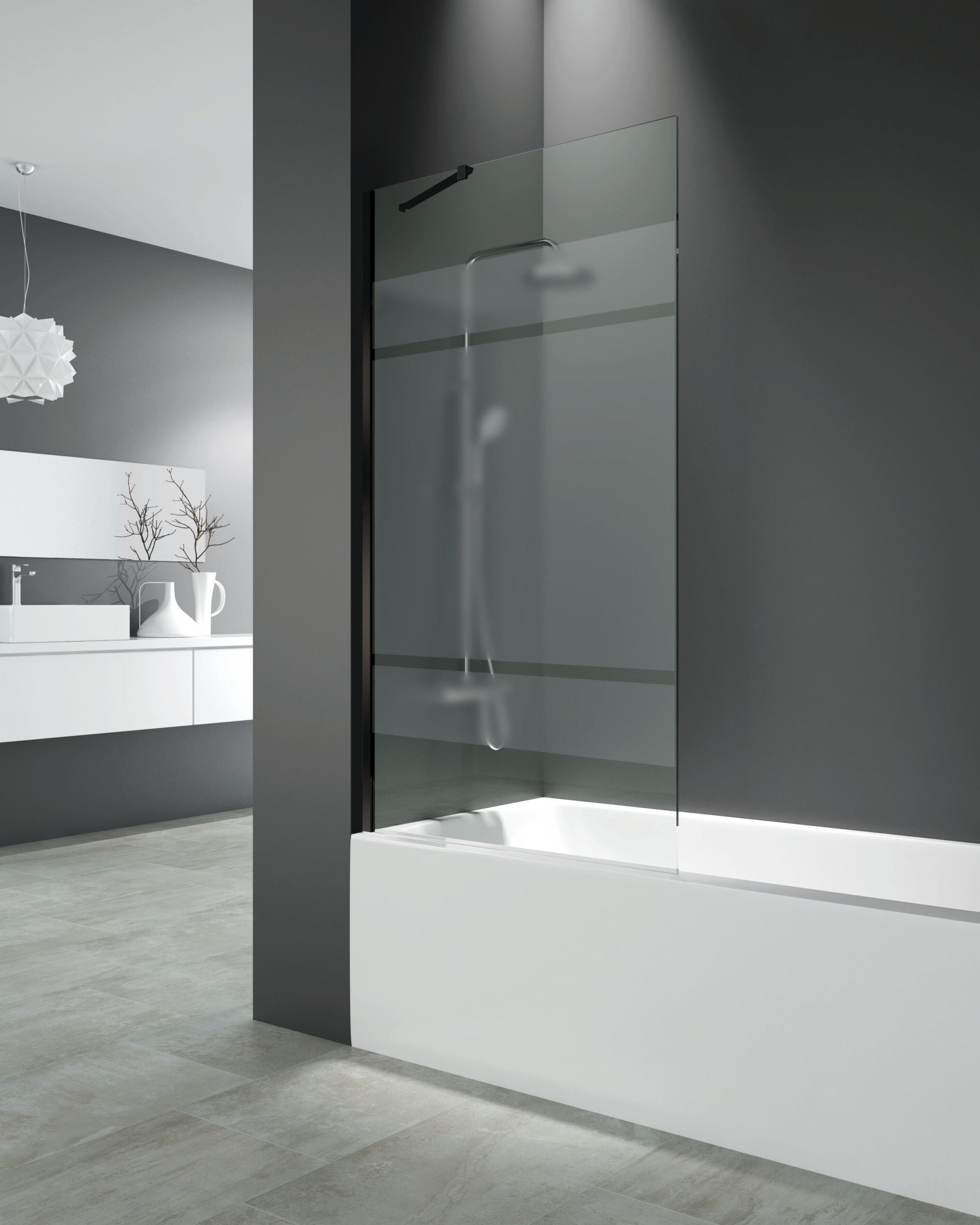 Panel de bañera fijo screen - negro - cristal decorado - 150x85 cm - acero inoxidable - reversible - tratamiento antical