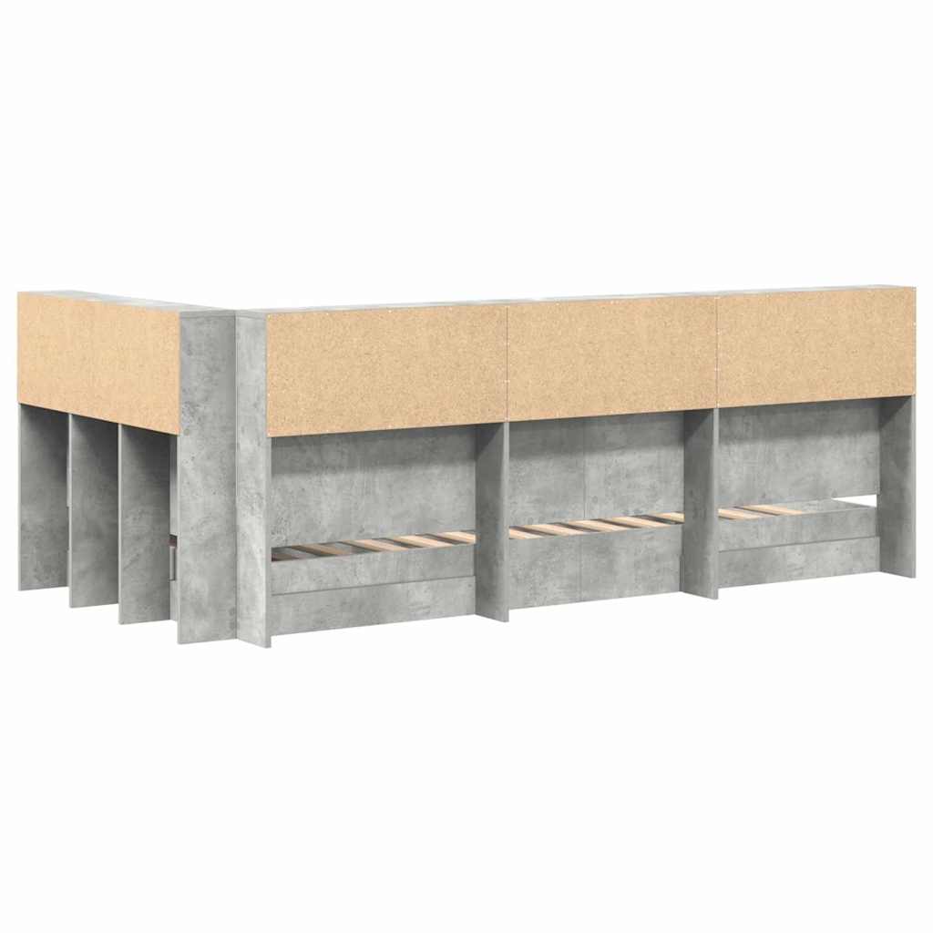 Lit bibliothèque, panneau de bois, gris béton, pour la chambre, 75 × 190 cm - 8