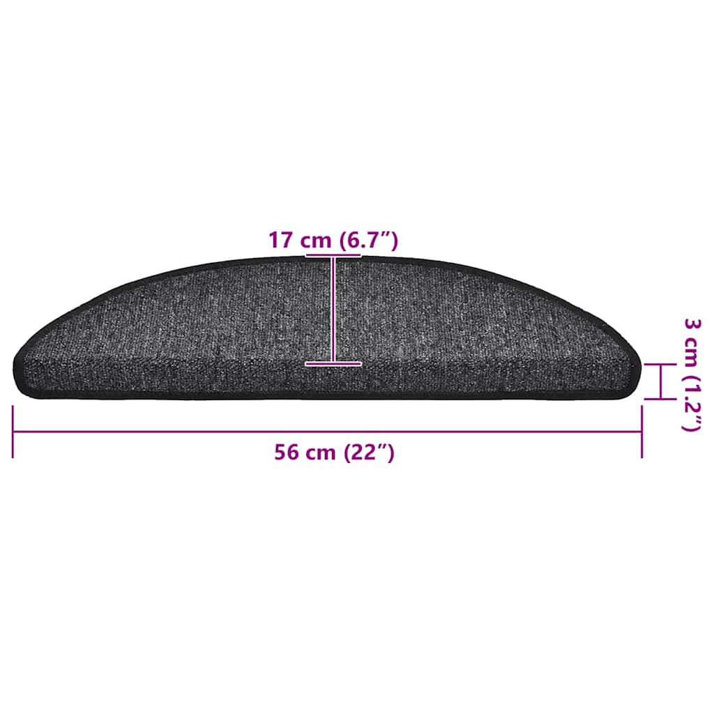 Tapis d'escalier 20 pièces 56 x 17 x 3 cm Anthracite Demi-rond vidaXL - 3