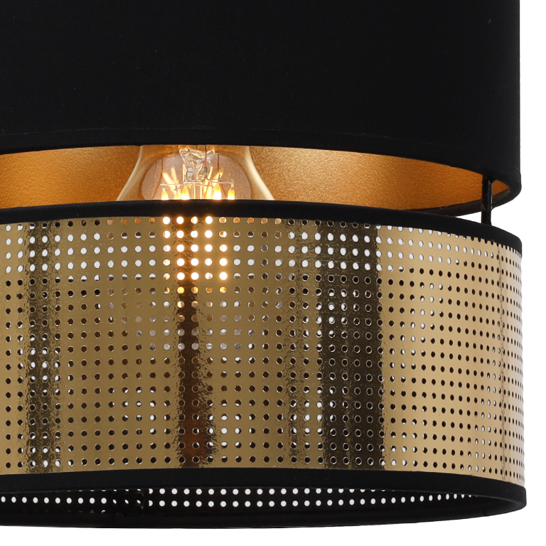 Lampa sufitowa wisząca Asti Duo czarna glamour 1xE27 abażur okrągły tuba 20cm czarny/złoty Light Home LH - 5