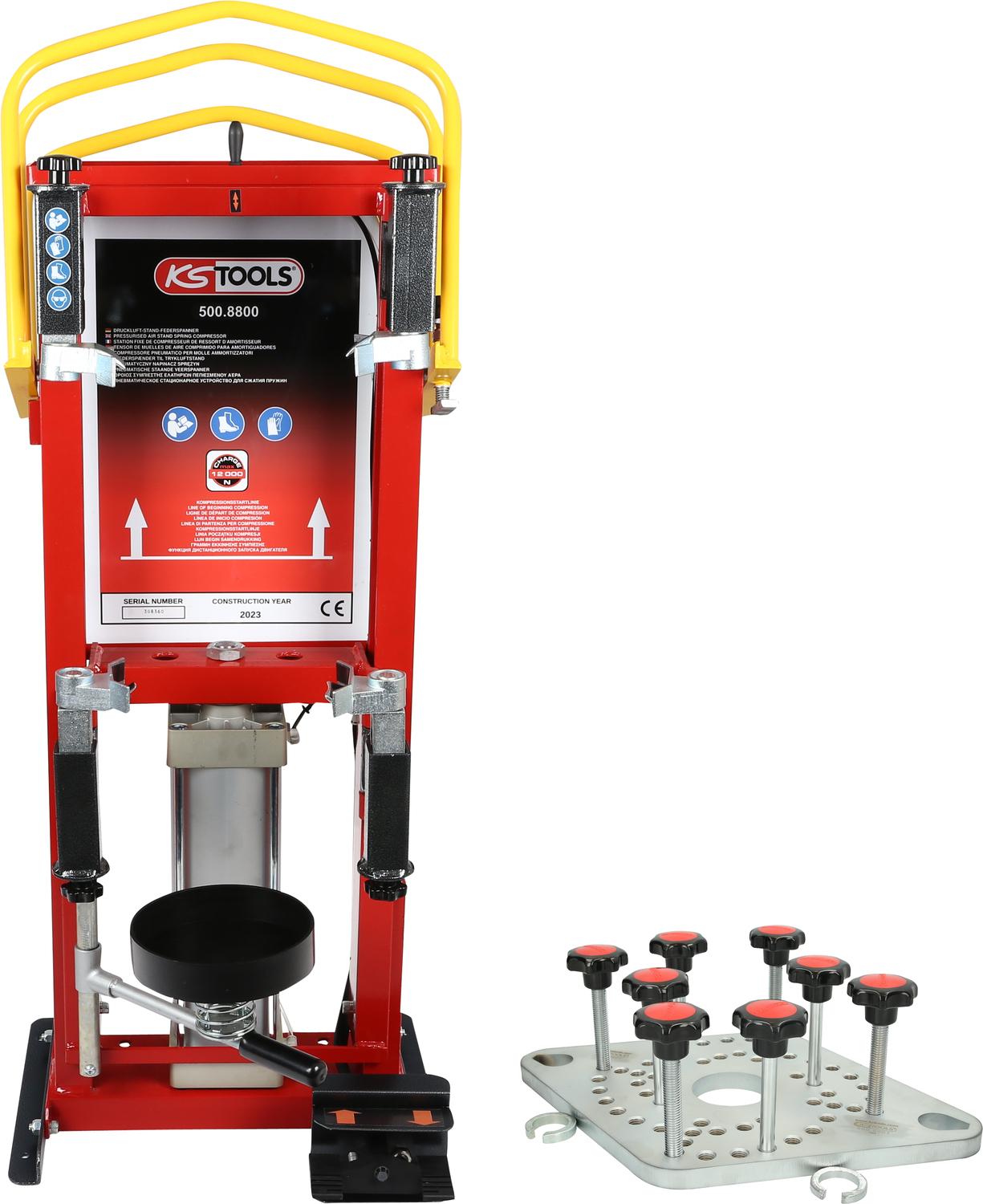 KS TOOLS Stacjonarny ściskacz sprężyn powietrzny z płytą adaptera - 500.8805