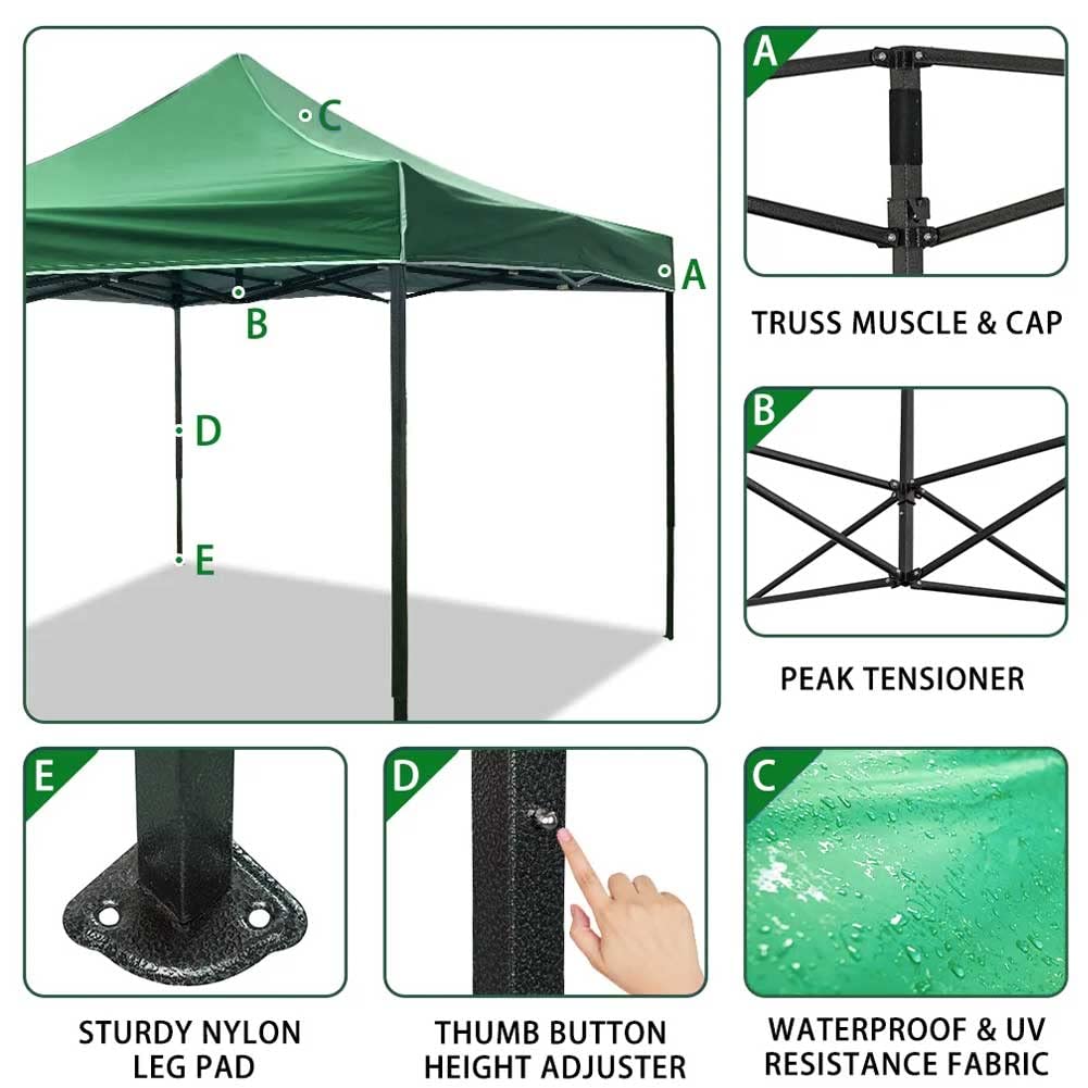 Gazebo 3x3 Pieghevole Impermeabile Richiudibile Fisarmonica Fiera mercato Verde - 3