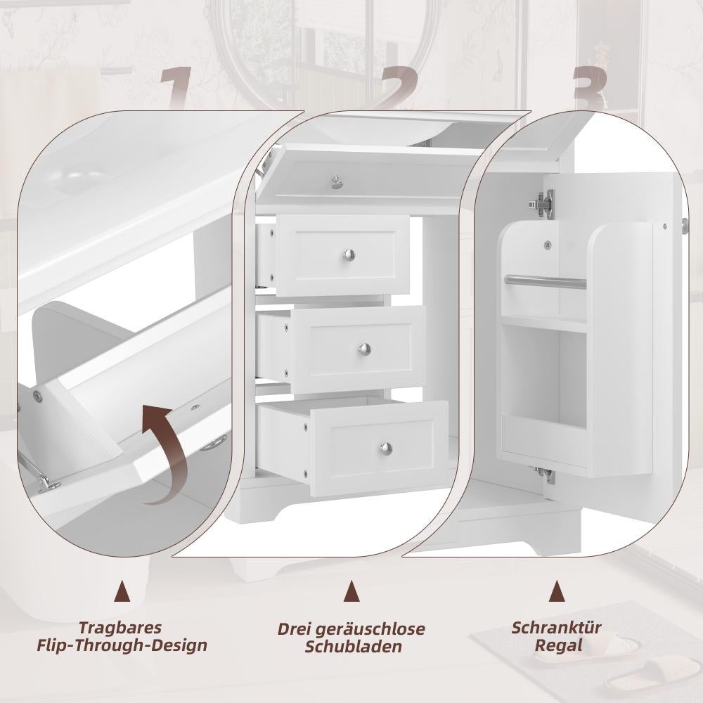 Meuble vasque salle de bain blanc 76 cm – 3 tiroirs silencieux, rangement, vasque céramique – 76x46x87 cm - 8