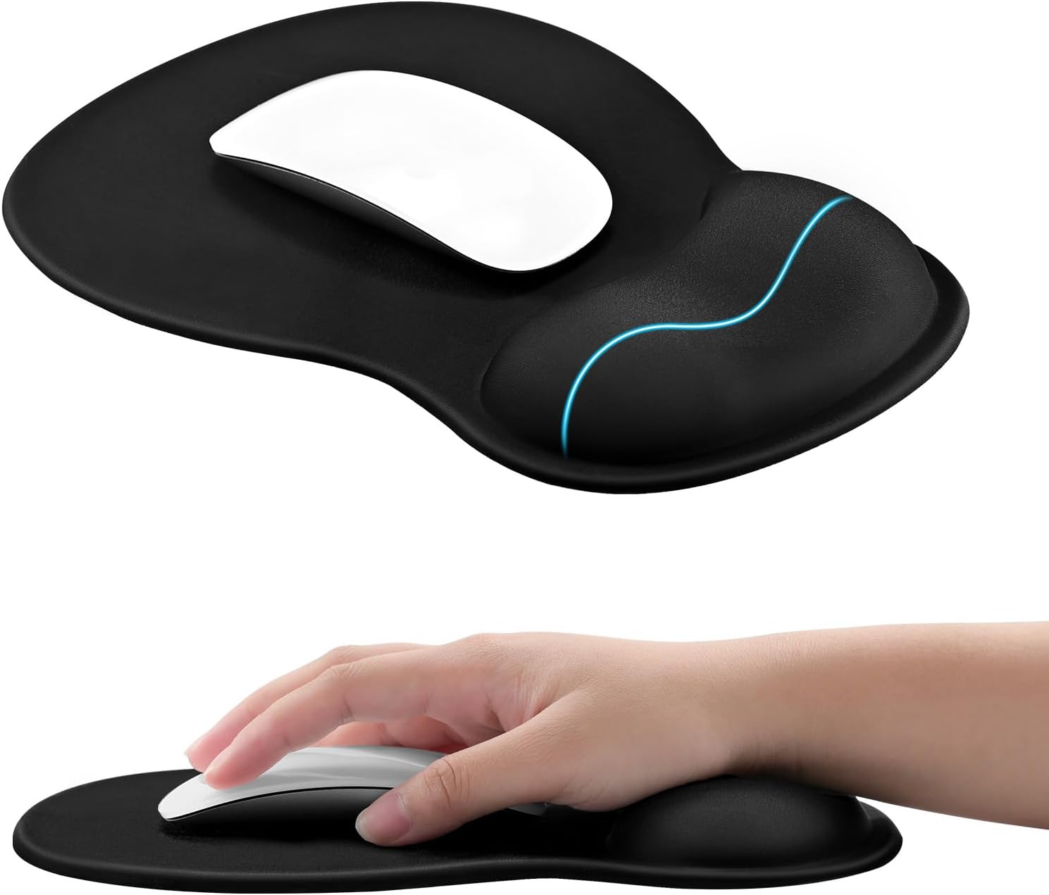 Ergonomiczna podkładka pod mysz z żelową podpórką pod nadgarstek i silikonową podstawą PU, 26 x 19,5 cm – czarna