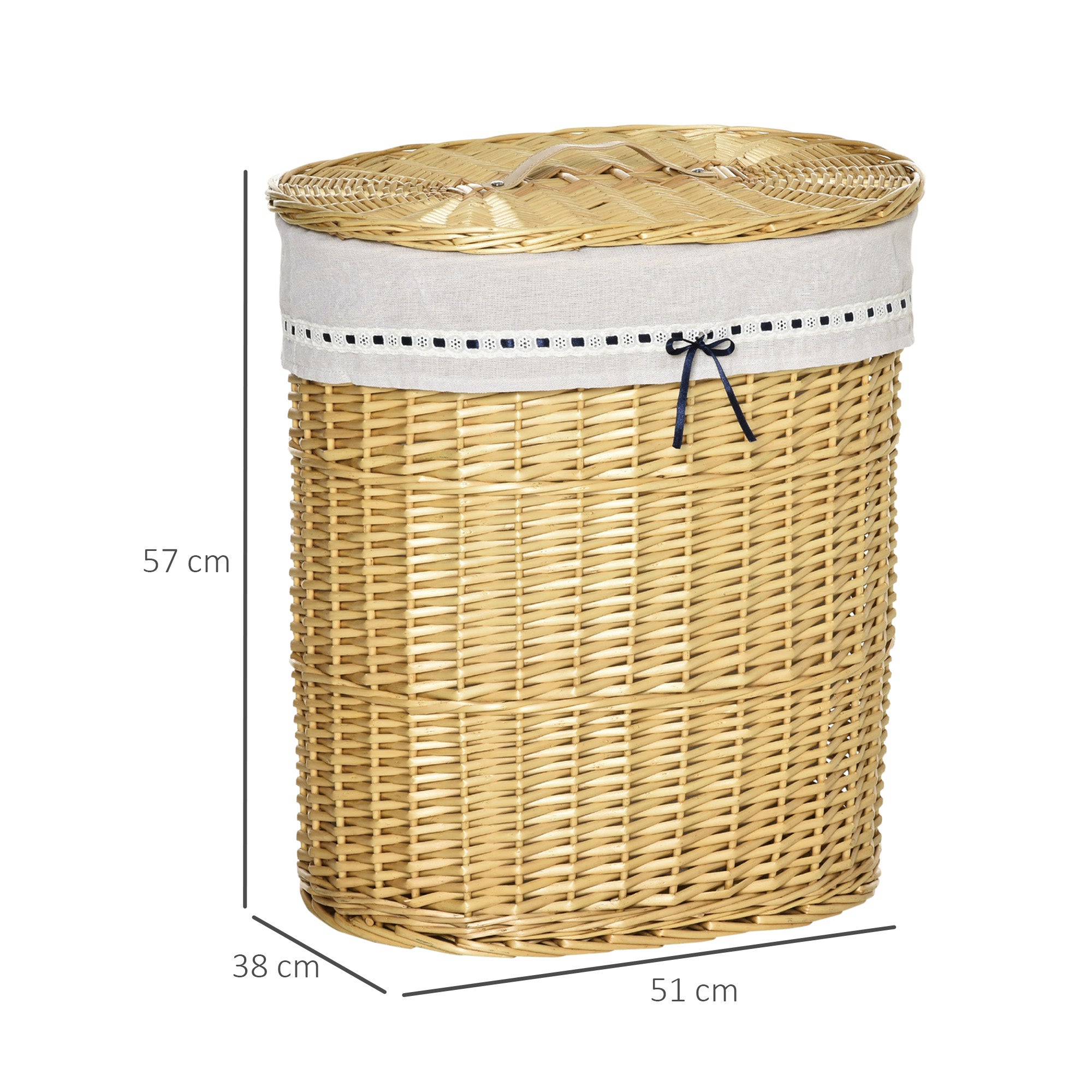 Panier à linge HOMCOM en osier avec couvercle, 100 L, 51 x 38 x 57 cm, boîte à linge naturelle pour chambre et salle de bain - 5