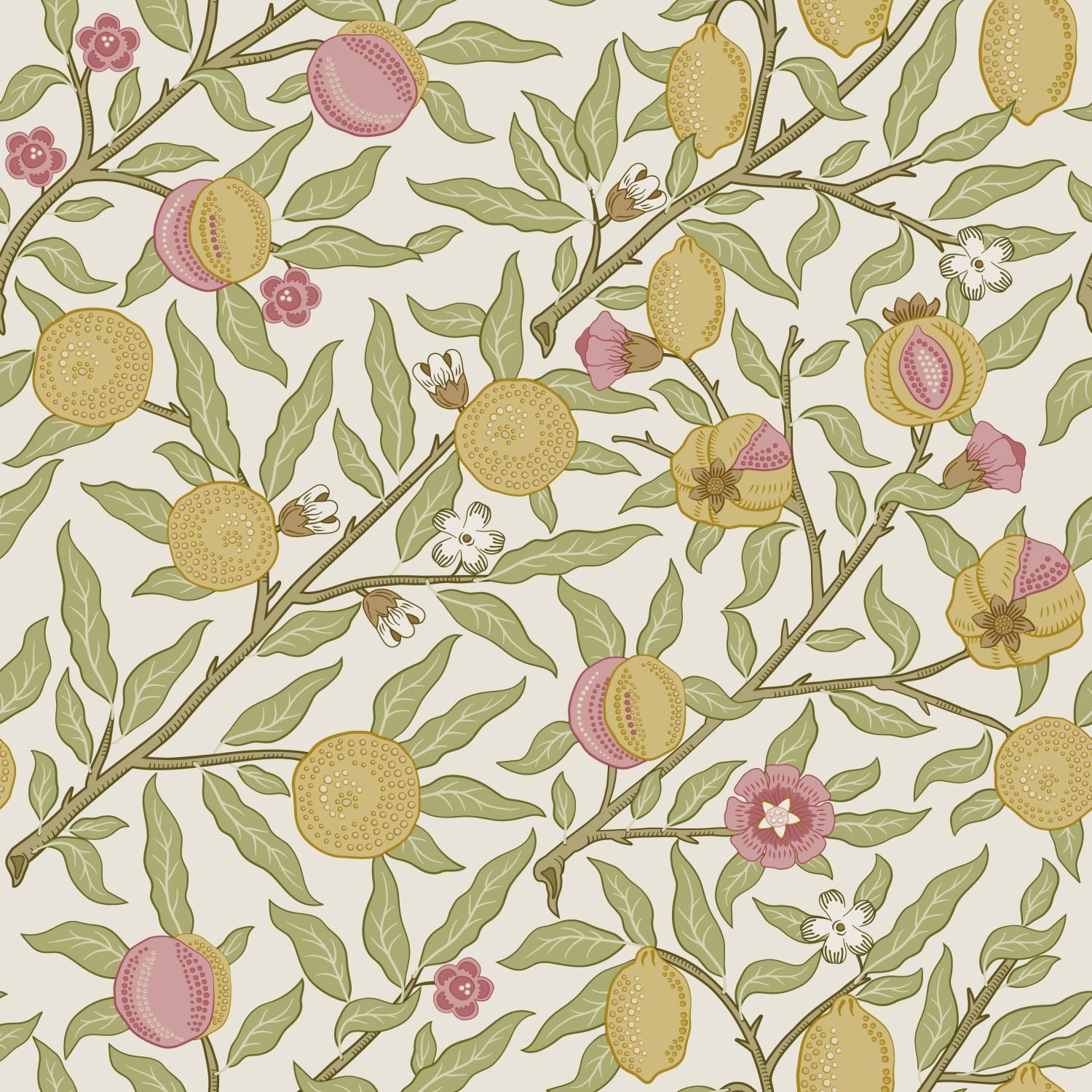 Papier peint des fruits et des feuilles exotiques vert, rose et jaune ocre - 50 x 900 cm - ESTAhome - 9