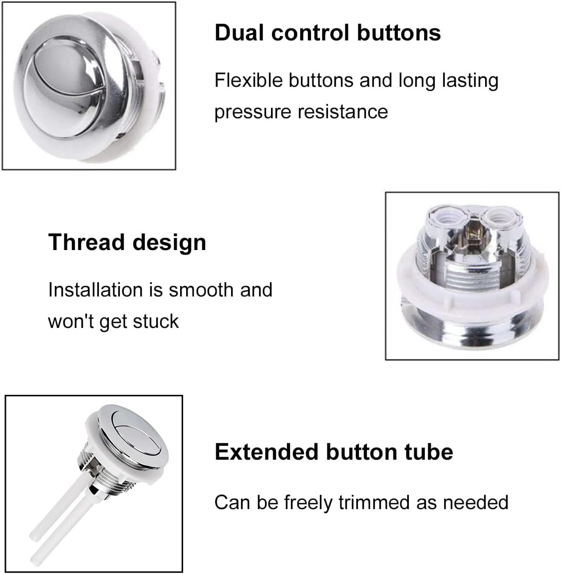 2 Pièces Boutons Poussoirs de Toilette Double Chasse – Rechange WC, Accessoires de Salle de Bain - 3
