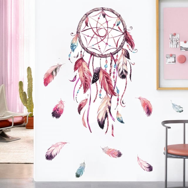 Sticker mural attrape-rêves en plumes, décoration murale pour chambre de bébé ou chambre d'enfant