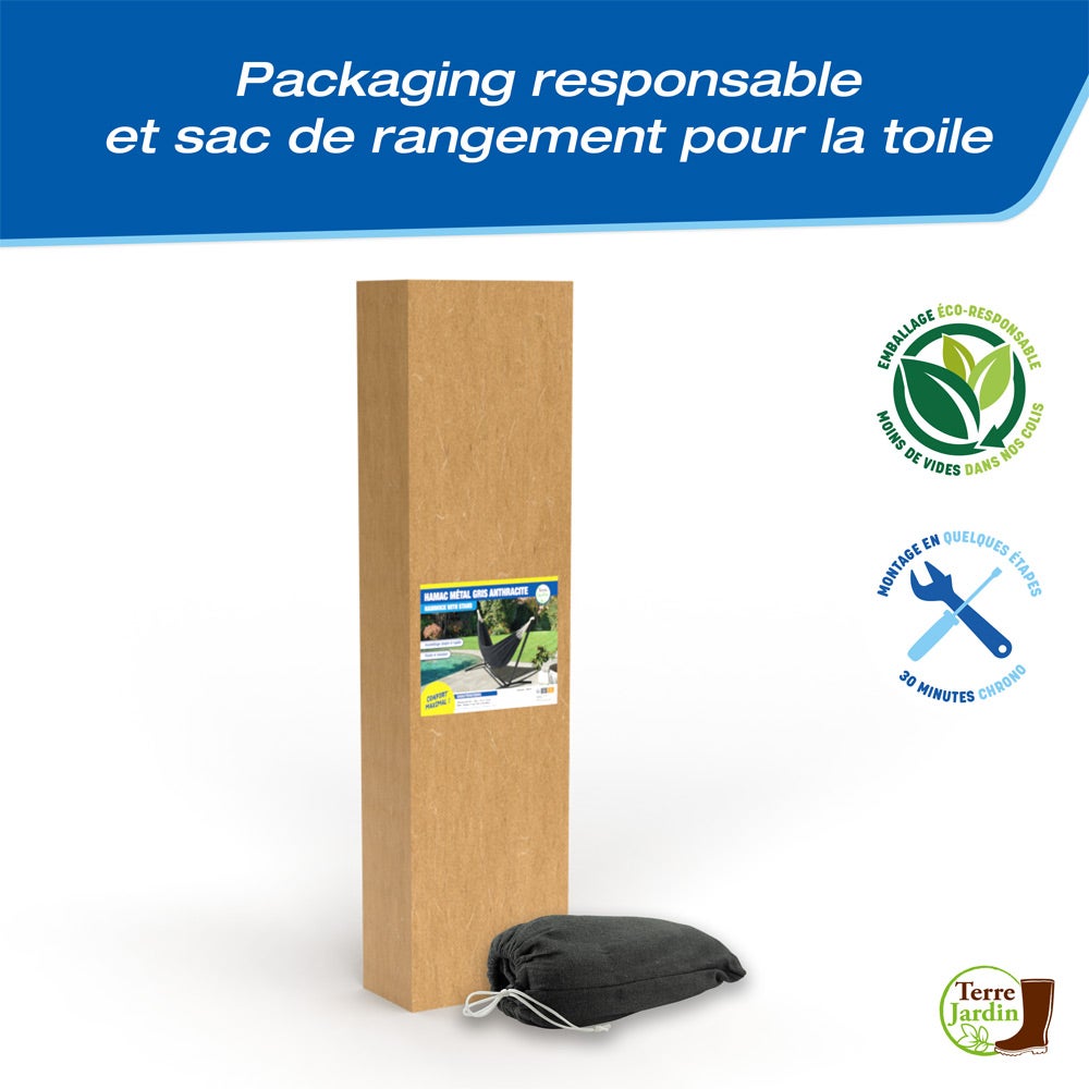 Hamac sur pied métal ZenCool, Toile anthracite, Charge maximale de 200 kg, 256 x 100 x 95 cm - 3