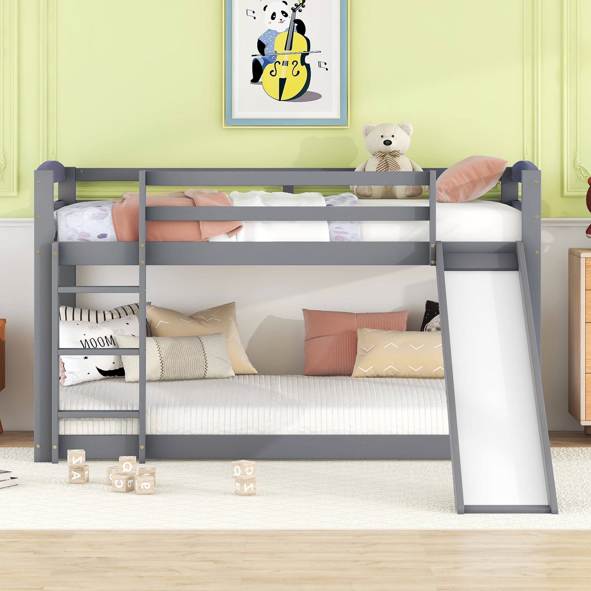Lits Superposés Enfant - Lit Mezzanine Avec Toboggan - Cadre En Pin ...