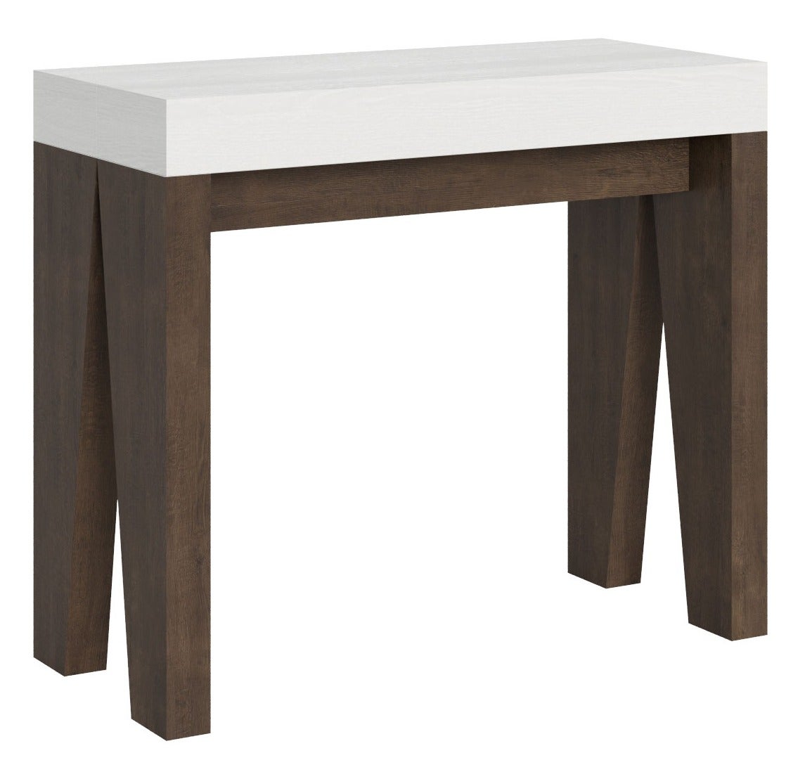 Console extensible blanche pieds bois noyer 8 personnes 40 à 196cm Naxo ...
