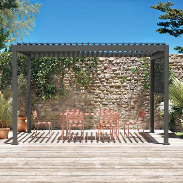 Pergola bioclimatica 3x4m in alluminio + tenda da sole 3m, Antracite