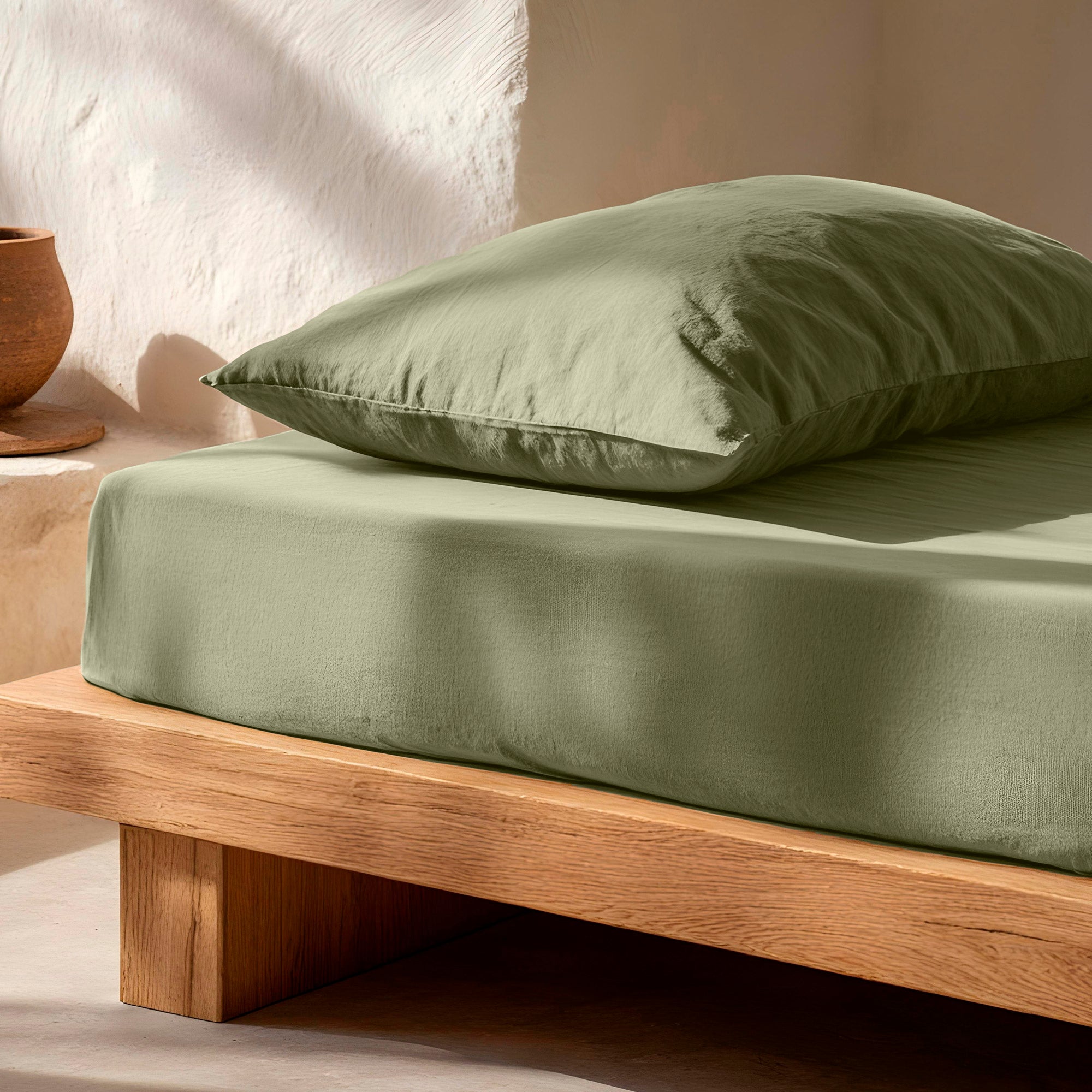 Drap-housse 120x200x30 cm 100% cotone respirant régable coloris Vert - 3