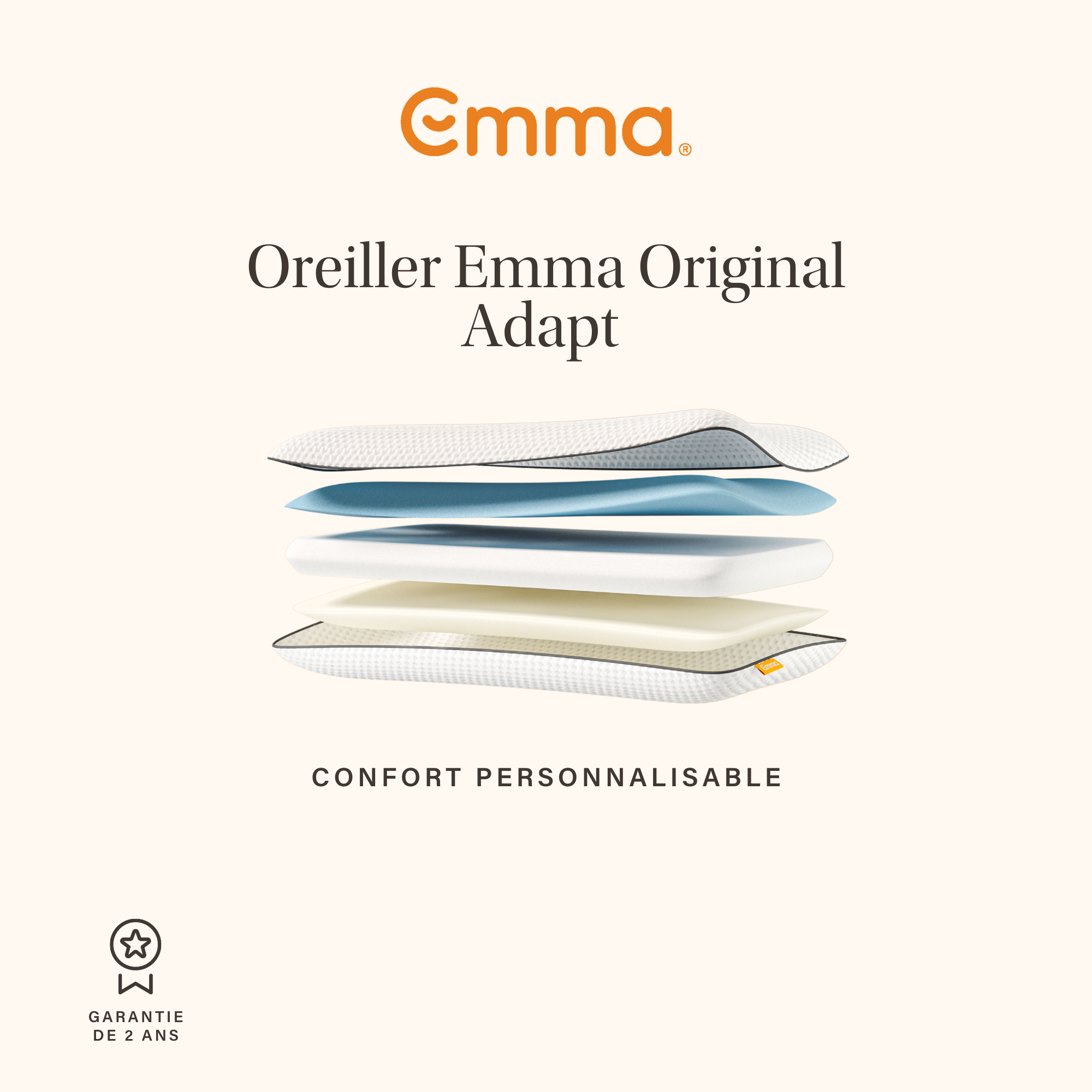 EMMA | Oreiller Emma Original Adapt 70x40 cm | Mémoire de Forme Ergonomique | Thermoactif et Respirant | Confort Personnalisable - 2