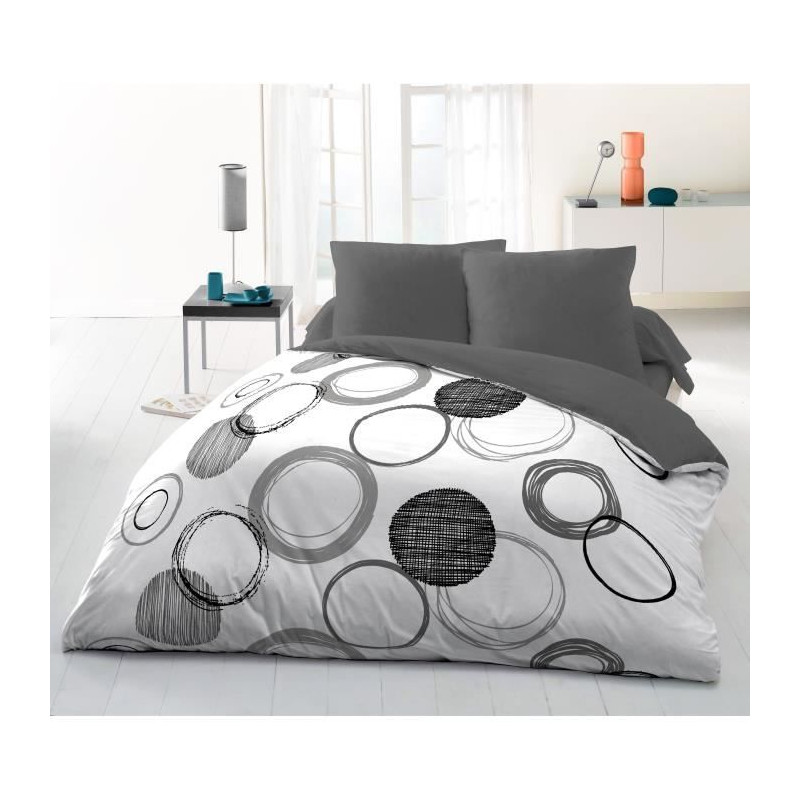 Parure de couette microfibre audace - 1 housse de couette 240x260 cm + 2 taies d'oreiller 63x63 cm - gris clair - home linge …