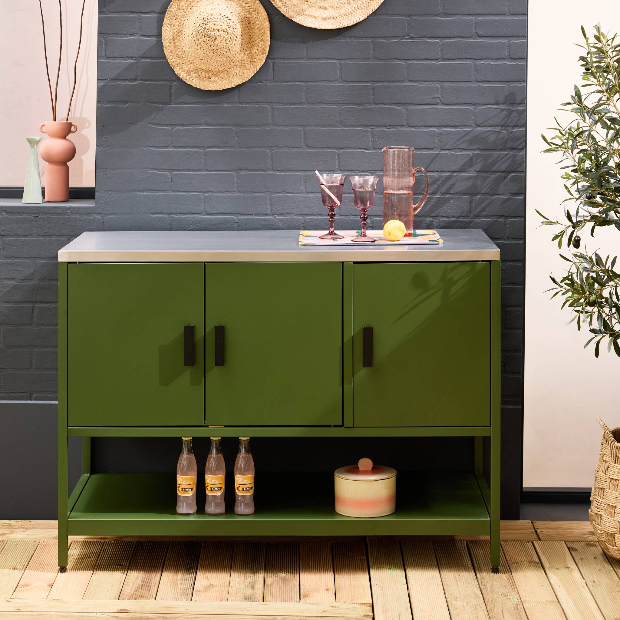 Cozinha externa em aço 3 portas e 1 prateleira, 120cm, Naxos, Verde, 120x51x87 cm - 2