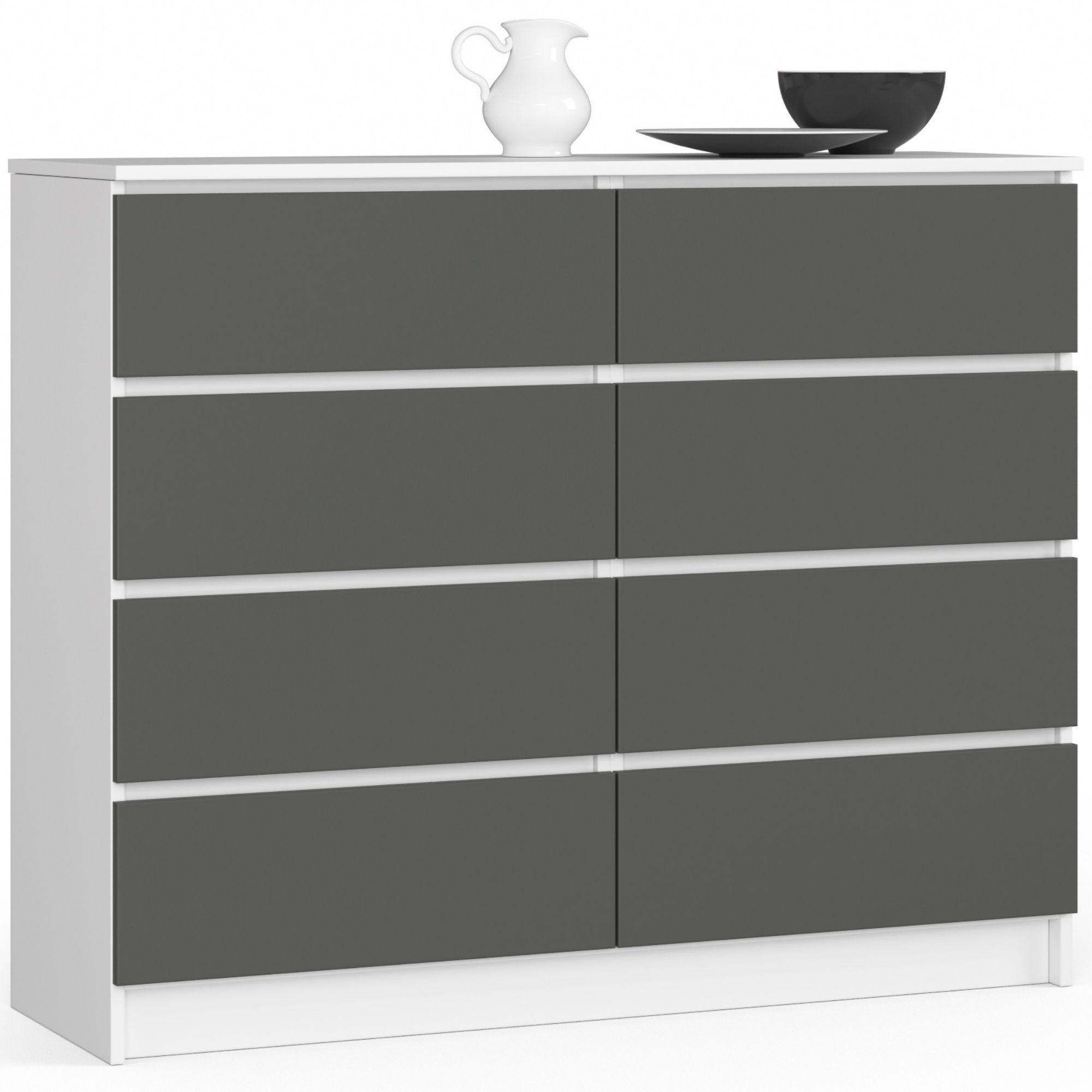 Komoda AKORD K120 Biała 120 cm 8 szuflad kolor Grafit Szary mat 120x40x99 cm
