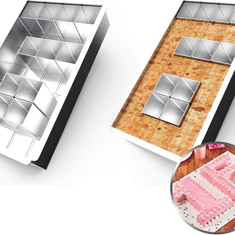 Prostokątna blacha do pieczenia/forma do ciasta i 12 wyjmowanych kwadratowych bloków do pieczenia ciast z dowolnymi cyframi i literami/kombinacjami