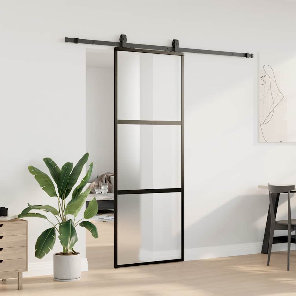 Puerta corredera con herrajes negro 76x205 cm vidrio templado vidaXL - 4