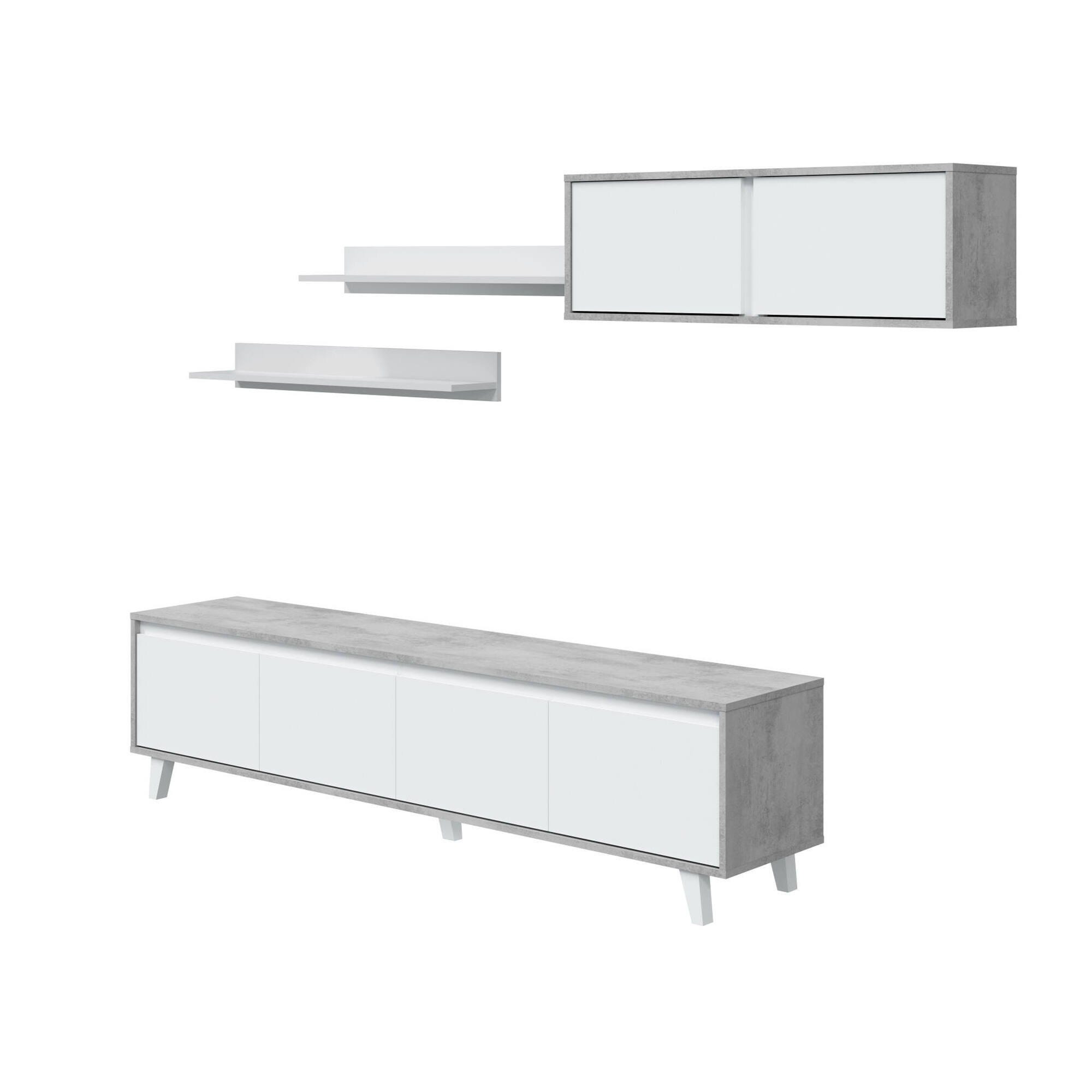 Parete Attrezzata Wells Dmora - 200x40x114cm, Bianco E Rovere, Per Salotto - Foto 4