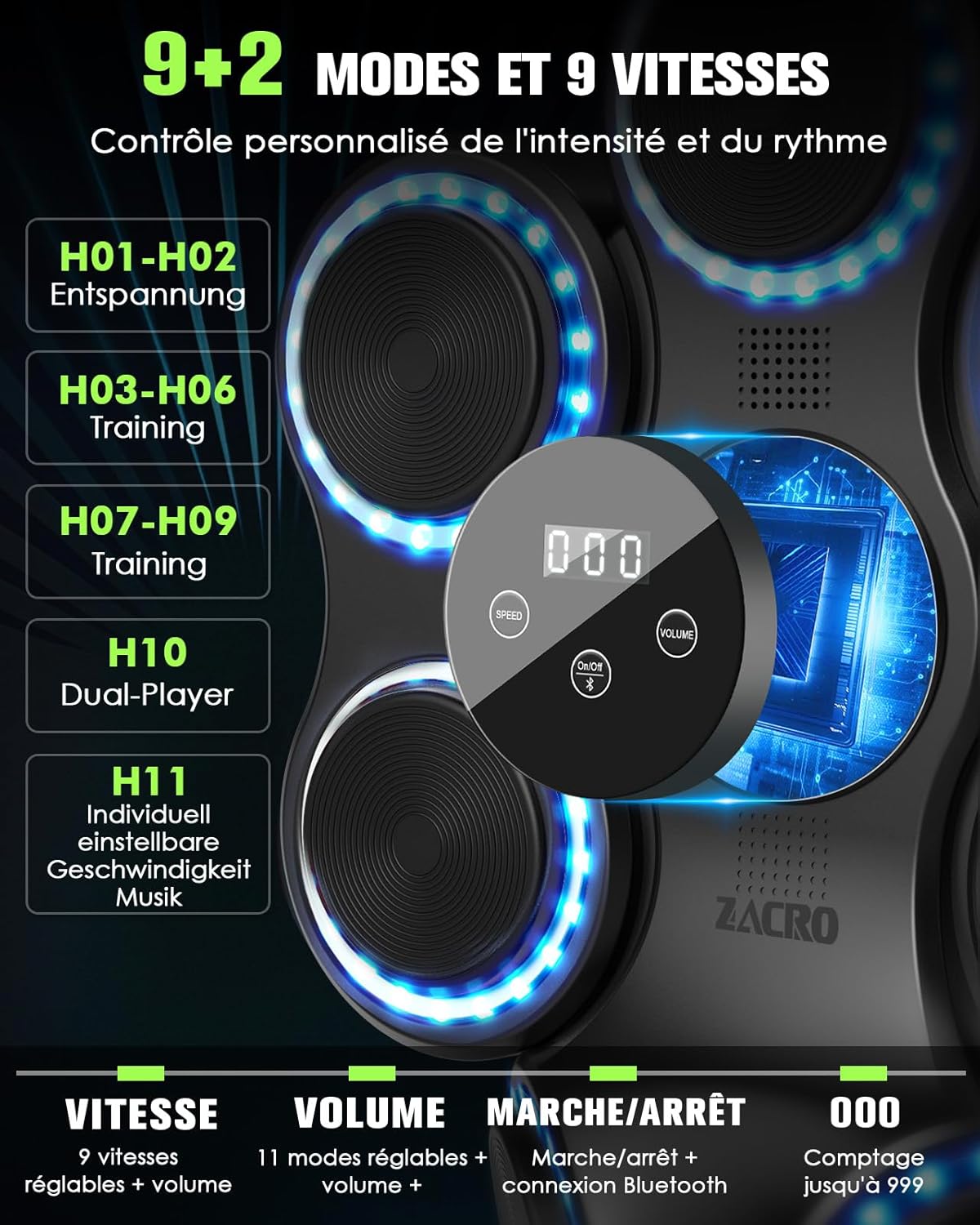 Machine De Boxe Musicale Connectée – Avec écran Tactile, 9 Niveaux De Vitesse Et Haut‑parleurs Intégrés – Pour Fitness à La Maison