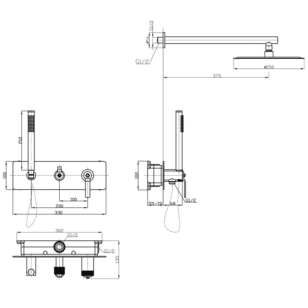 Molette colonne de douche encastrée mécanique cuivre brossé - 3