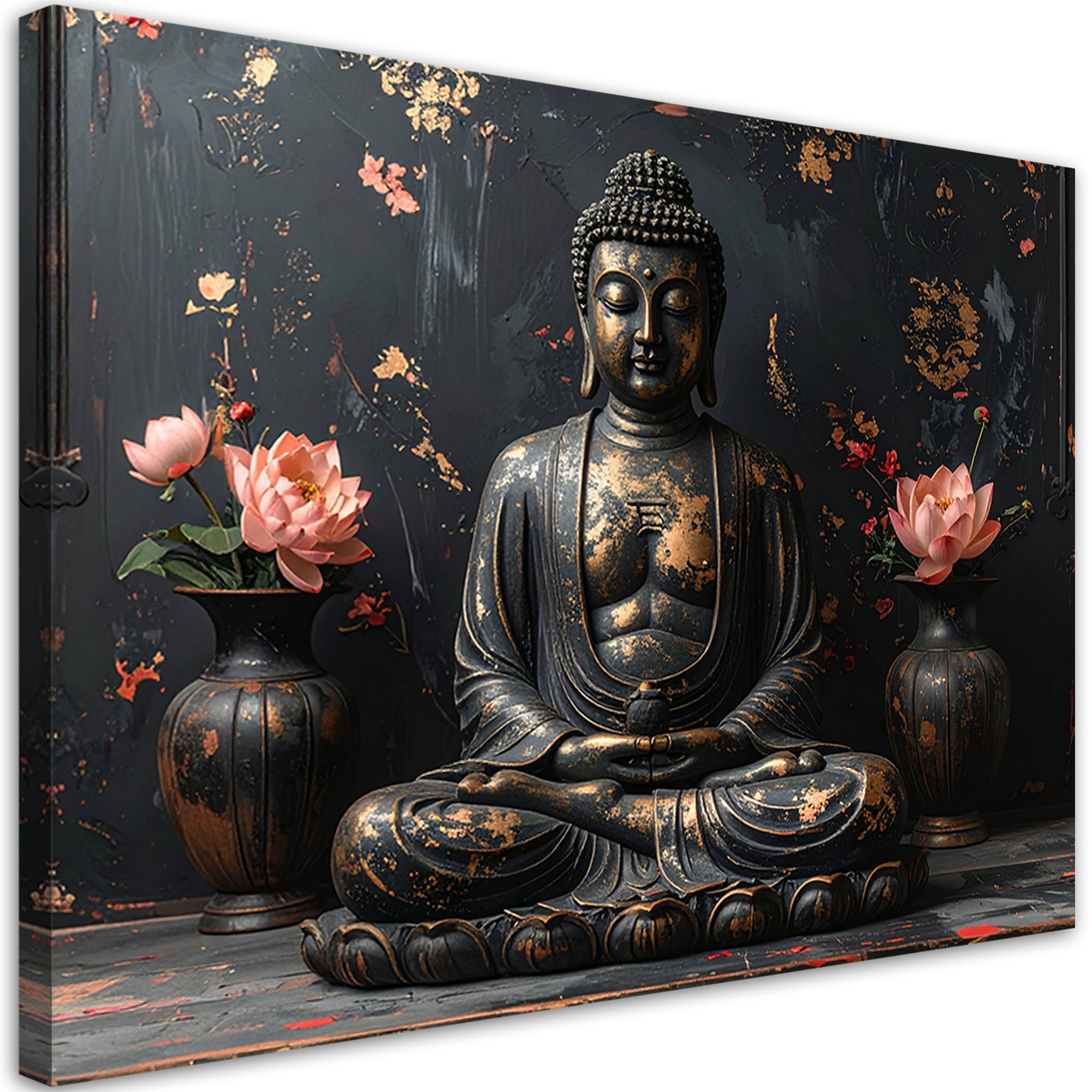Obraz do salonu sypialni, Budda Zen Spa Kwiaty na czarnym tle 60x40