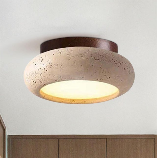Japoński plafon w stylu Wabi-Sabi z żółtego trawertynu, 15 cm, ciepłe światło, 220 V.