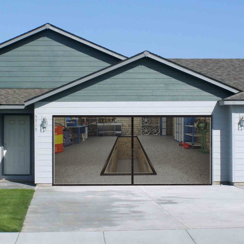 Moskitiery do bram garażowych, bramy garażowe z moskitierą ze wzmocnionym zamknięciem, solidny PET - 2 moskitiery garażowe, czarne