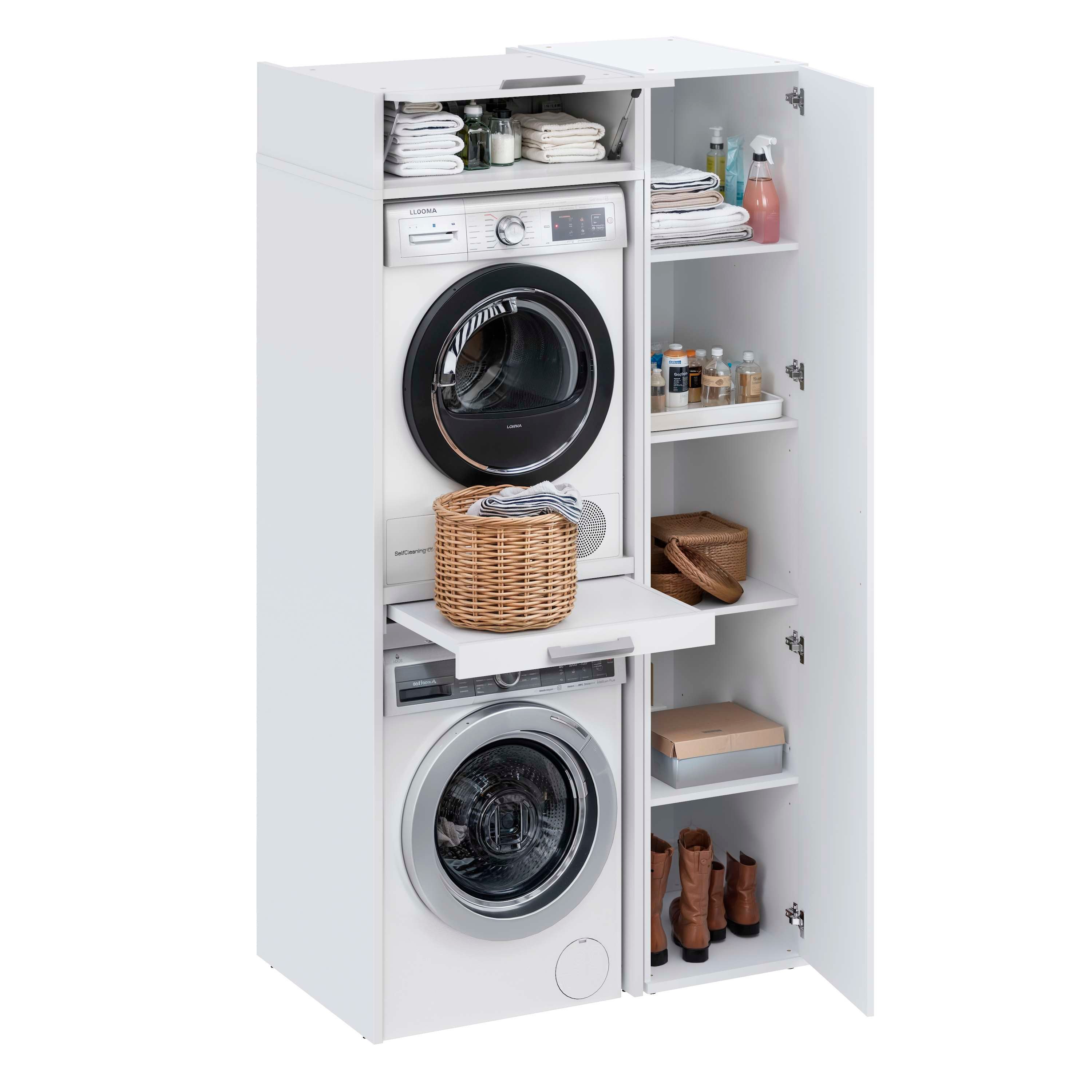 Conjunto de muebles lavadora secadora t-bath 110,7x208cm blanco esp.22 mm