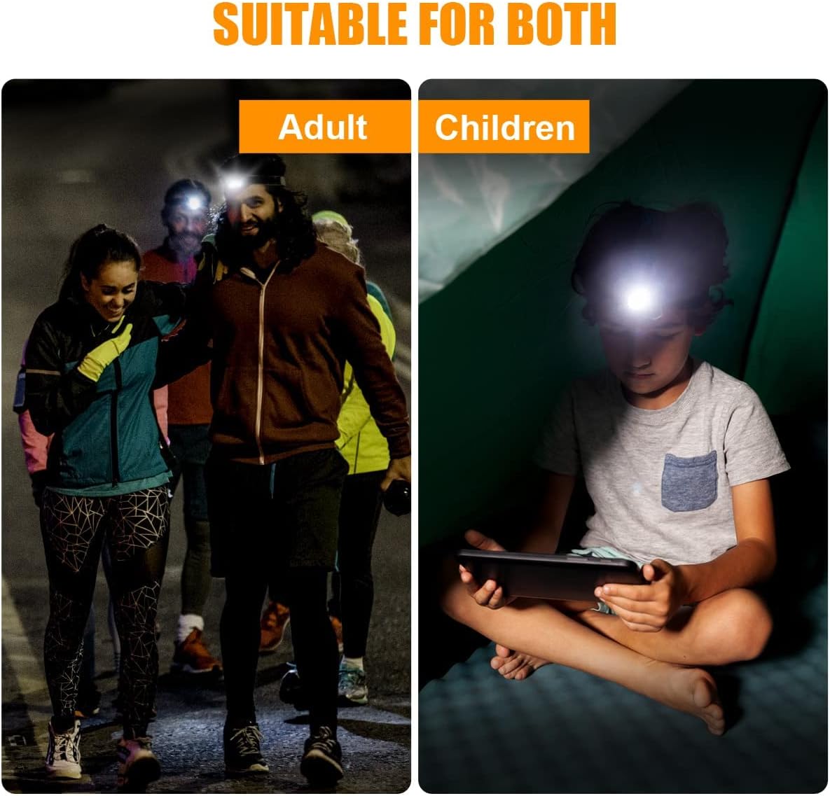 Lampe frontale [Lot de 2], puissante lampe frontale 200 lm avec 3 modes + capteur SOS, lampe frontale ultra-légère et réglable - 4