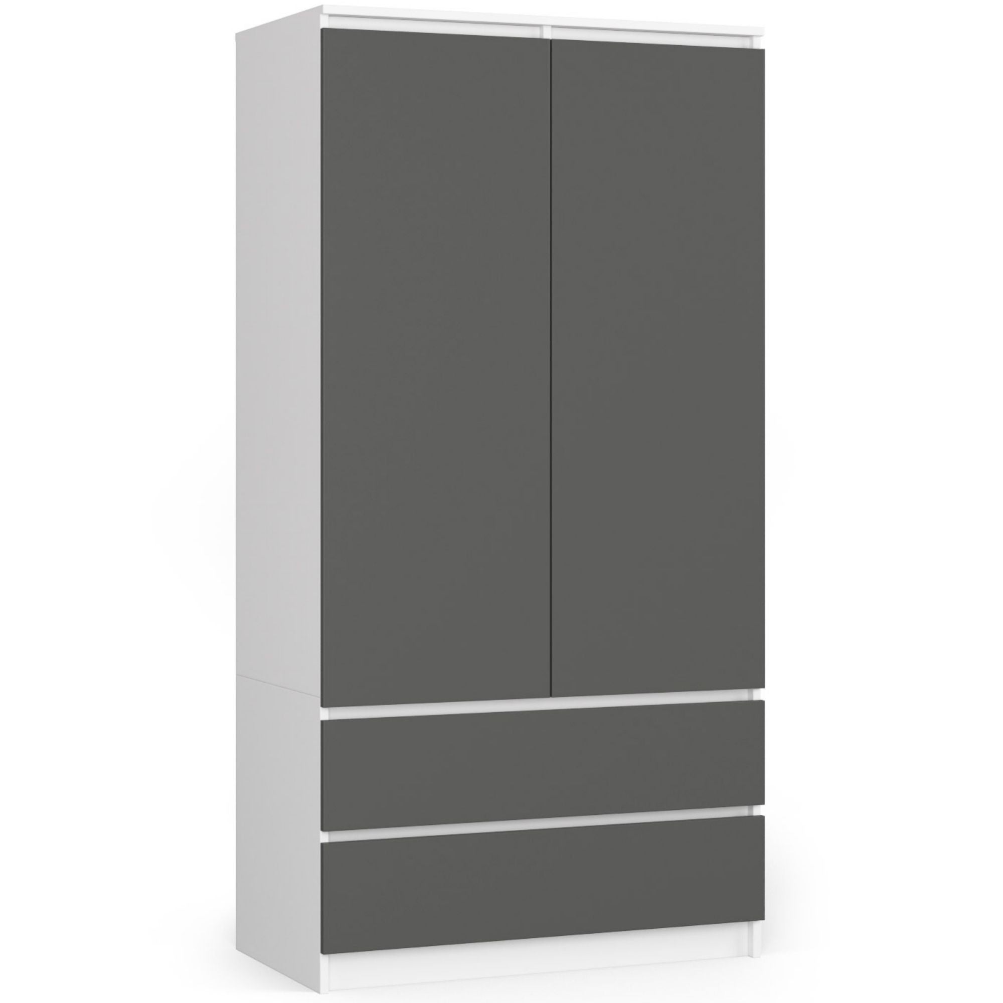 Szafa AKORD S90 Biała 90 cm 2 drzwi 2 szuflady kolor Grafit Szary mat 4 półki 90x51x180 cm