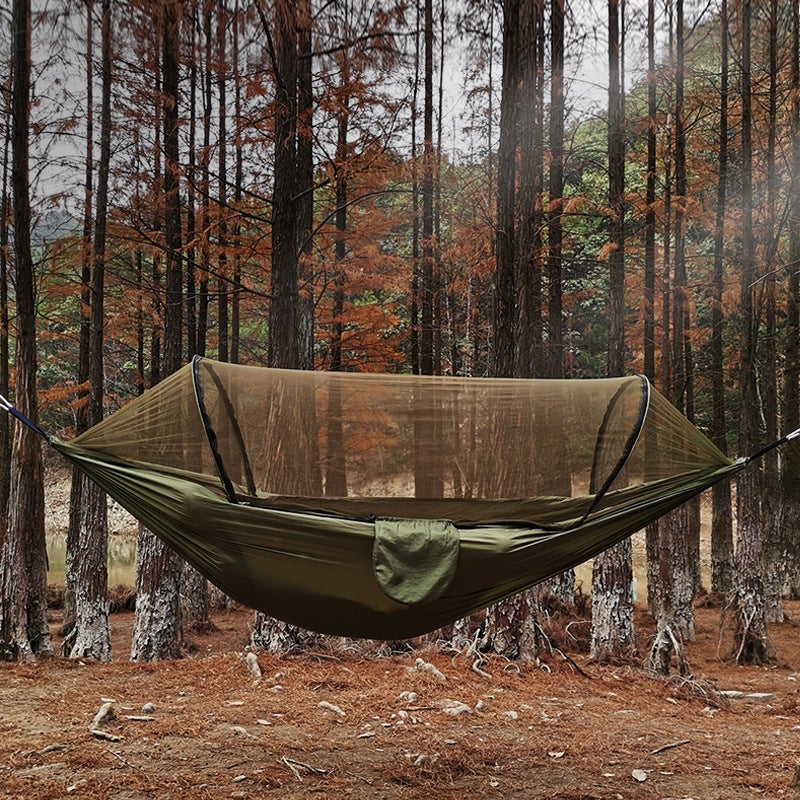 Hamaca De Camping Con Mosquitero – 270x140cm, Soporta 200kg, Nailon Transpirable (Verde Militar)