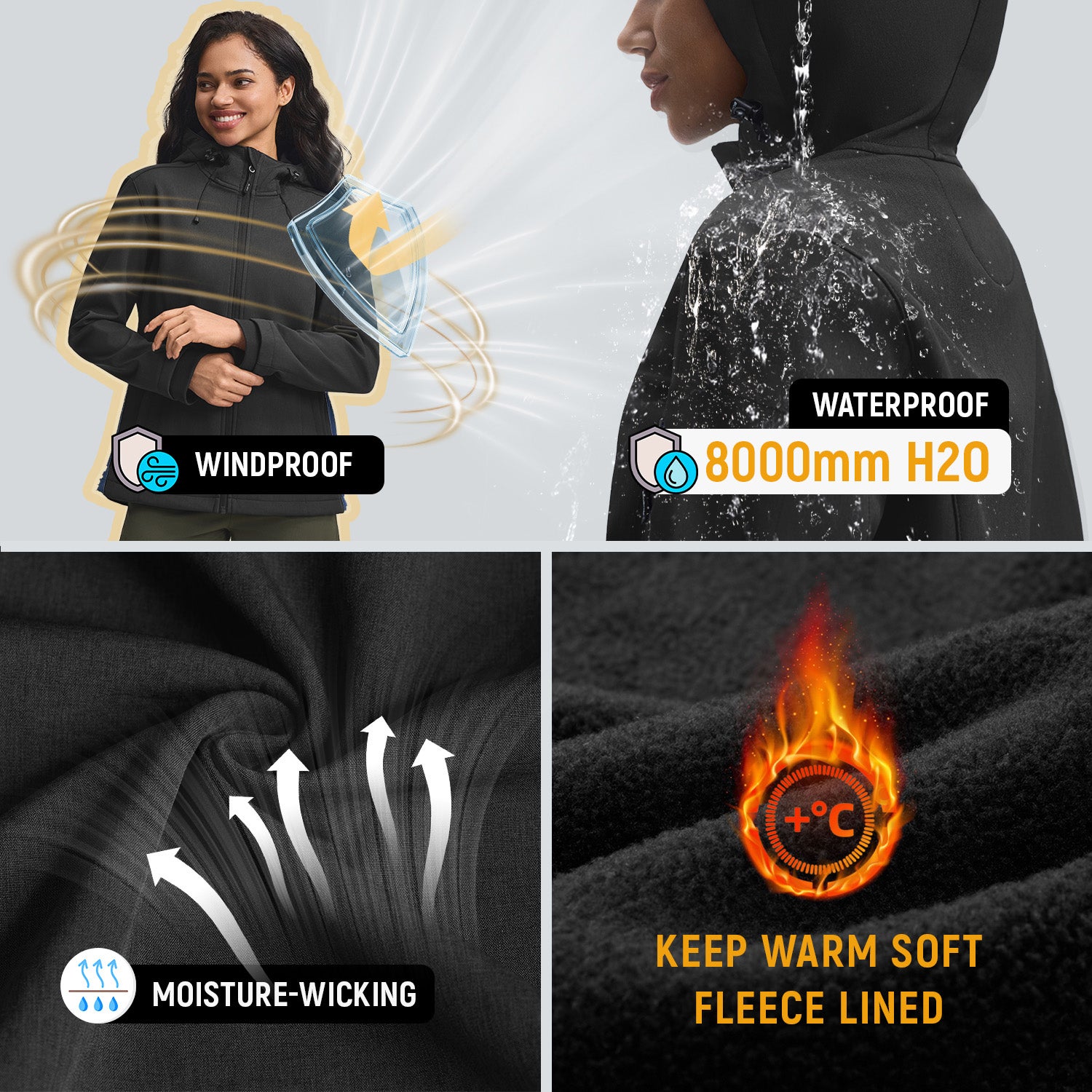 Veste de Travail Femme Taille M Blouson & Softshell - Imperméable, Anti-Vent, Fourré Chaud, Poches Multiples, Capuche - Noir - 4