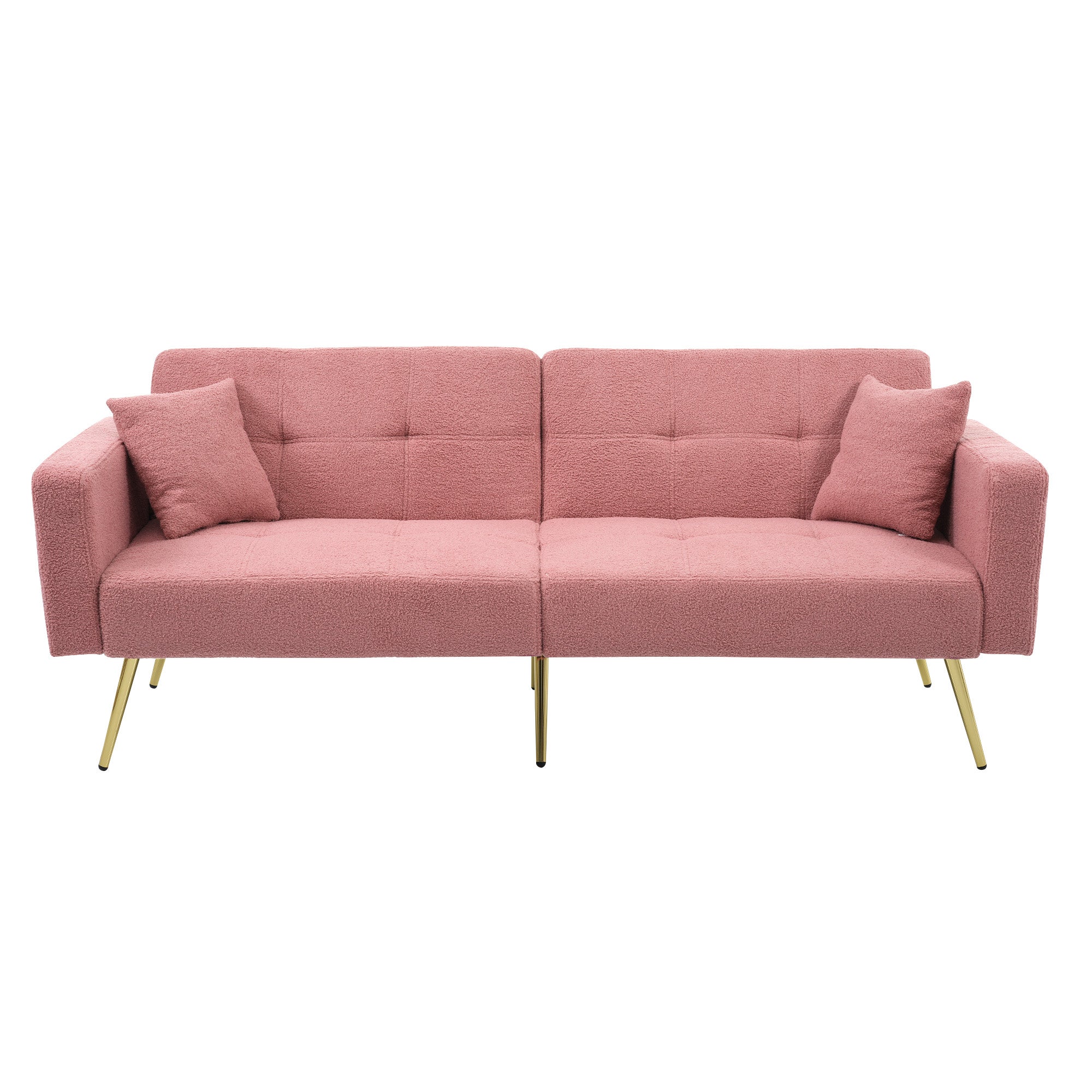 Canapé Convertible 2 Places Avec Rangement - Dossier Inclinable, Devient Lit, Pieds Dorés (rose, 175 Cm)