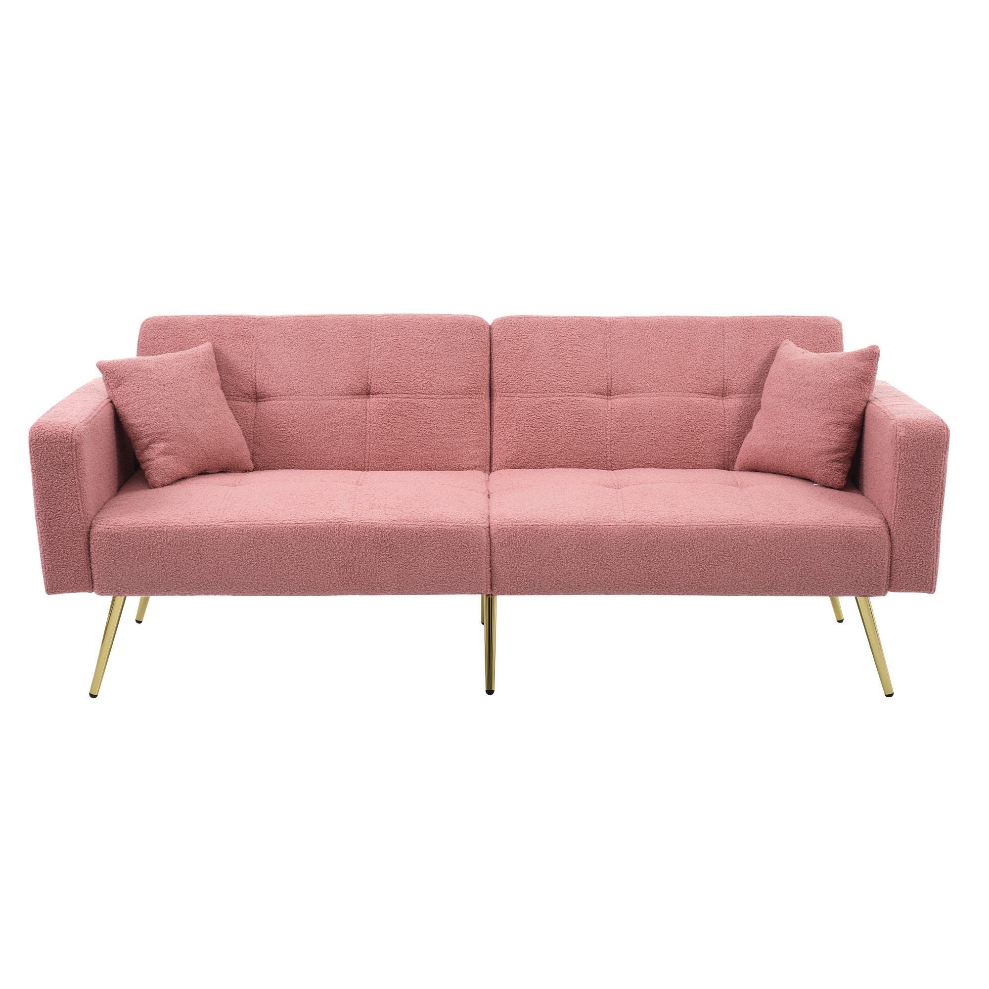Canapé Convertible 2 Places Avec Rangement - Dossier Inclinable, Devient Lit, Pieds Dorés (rose, 175 Cm)
