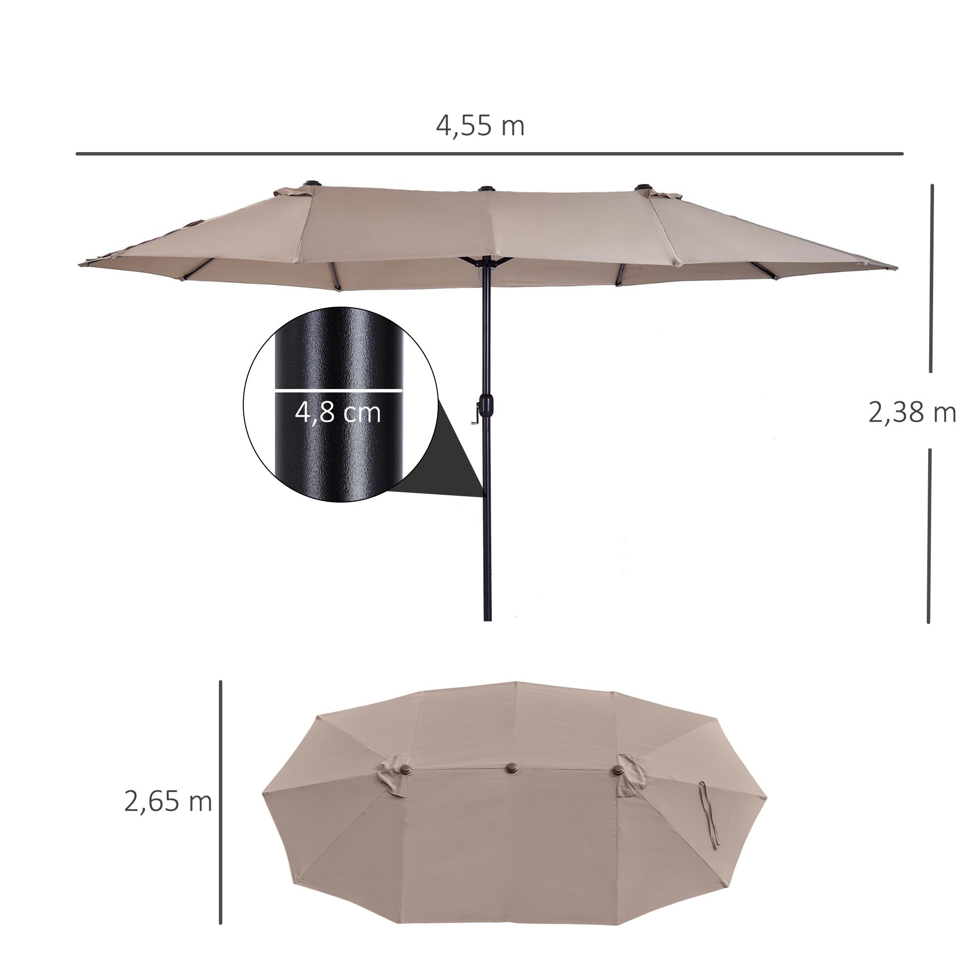Sombrilla doble Outsunny café 455x265x238 cm tela de poliéster acero - 3