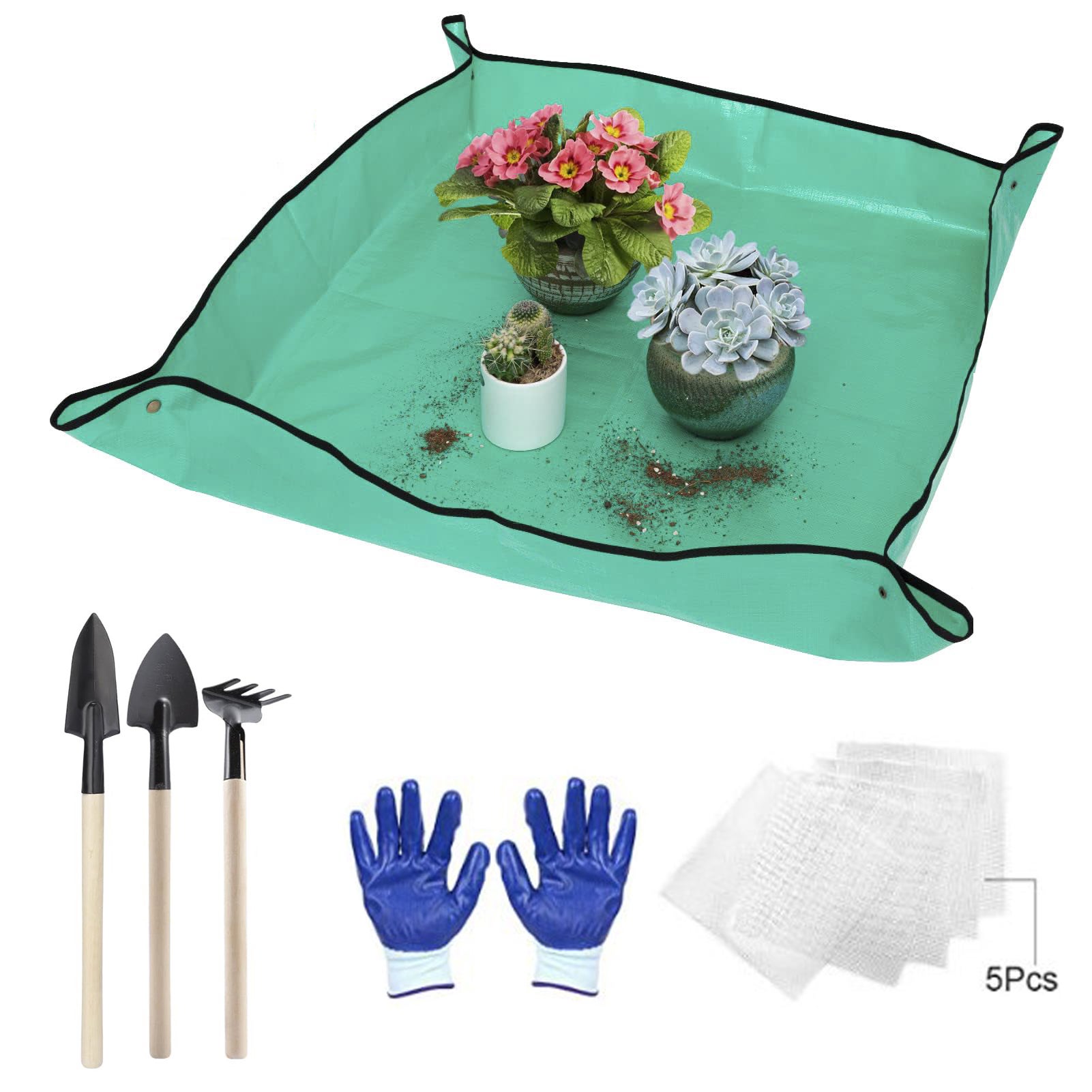 10 sztuk narzędzi do sukulentów - maty do doniczek i torba do przechowywania, mini narzędzia do przesadzania w ogrodzie, zielone