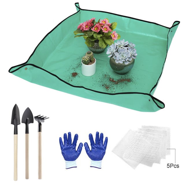 10 pièces outils pour plantes succulentes-tapis de rempotage de plantes et sac de rangement, mini outils de transplantation de jardin, vert