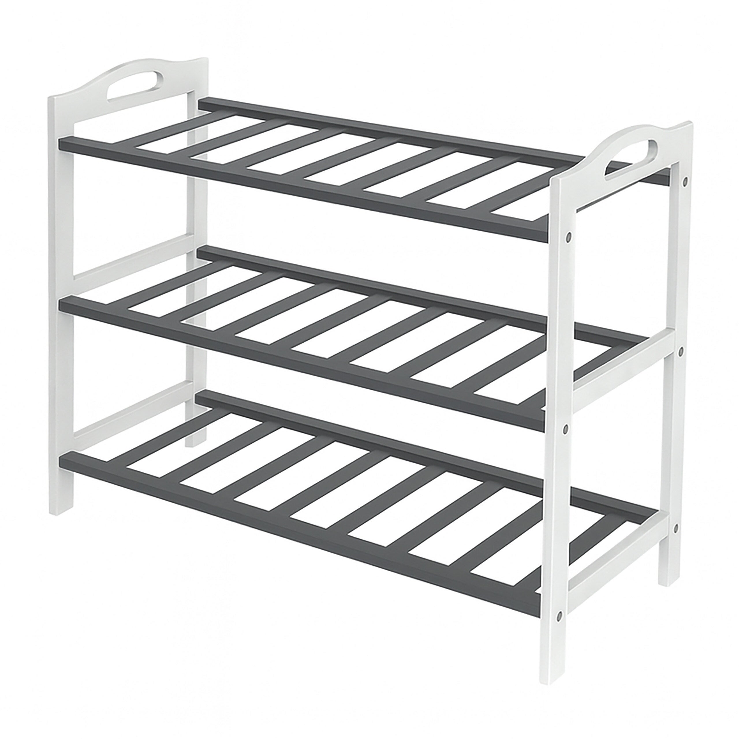 Étagère à chaussures Relaxdays, H x L x P : 48 x 70 x 25 cm, en bambou, 3 niveaux, pour 9 paires, brun/blanc