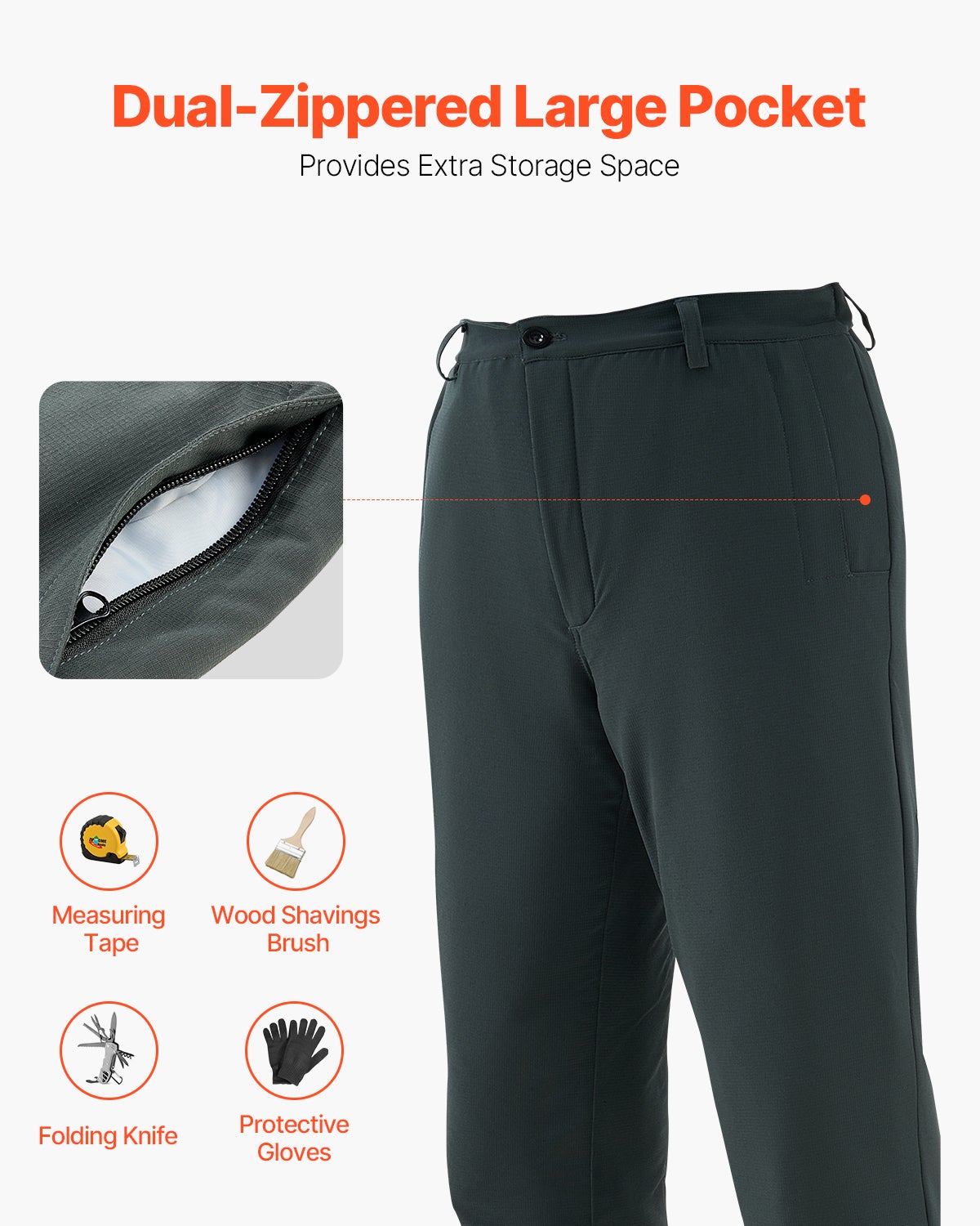 Chaps de tronçonneuse VEVOR classe A, pantalon 8 couches avec ceinture ajustable et poche, protection sécurité pour bûcherons et forestiers, taille M - 6