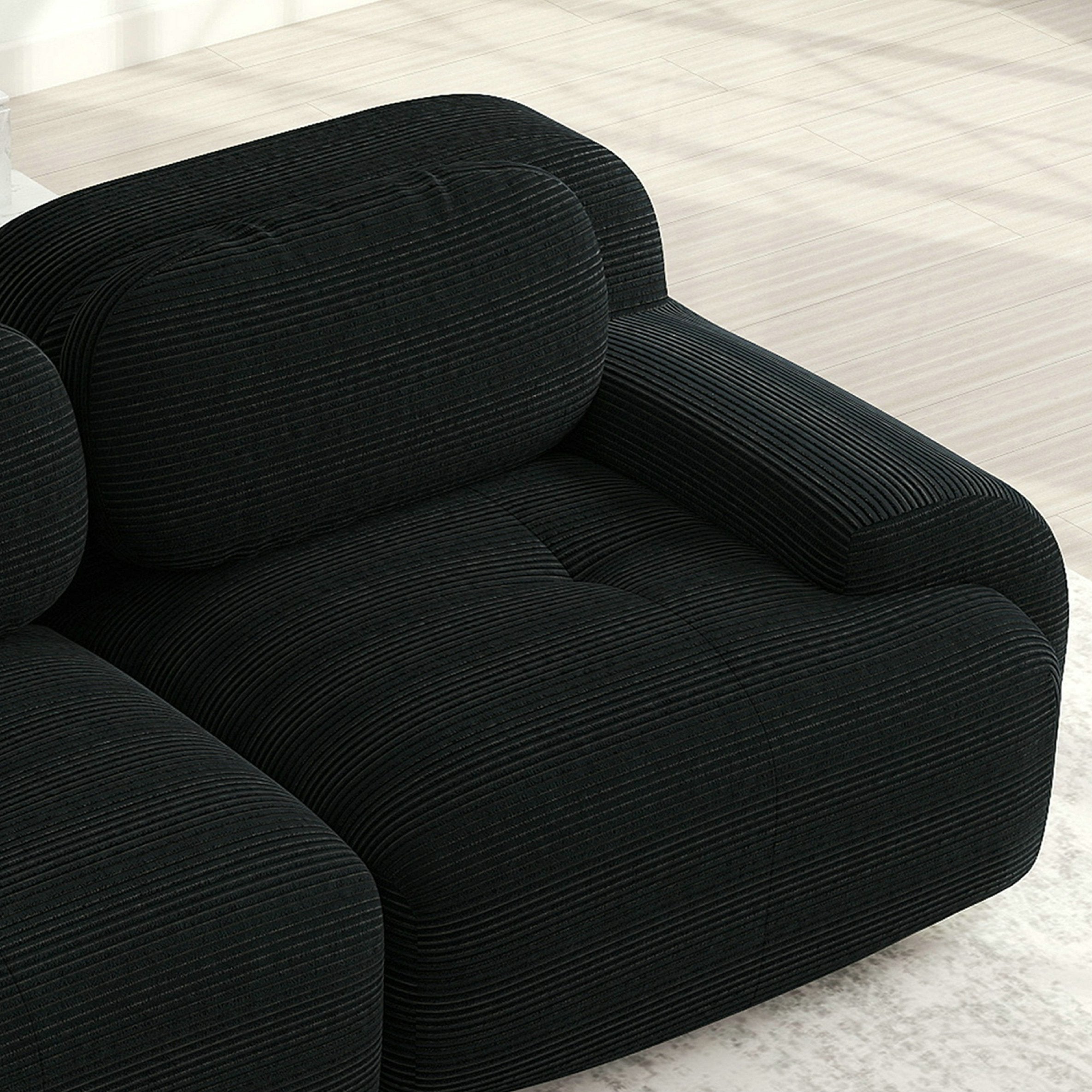 Canapé d\'angle 2 places 208 cm, modulable avec accoudoirs incurvés, antidérapant - pieds élargis – tissu velours côtelé – noir - 5
